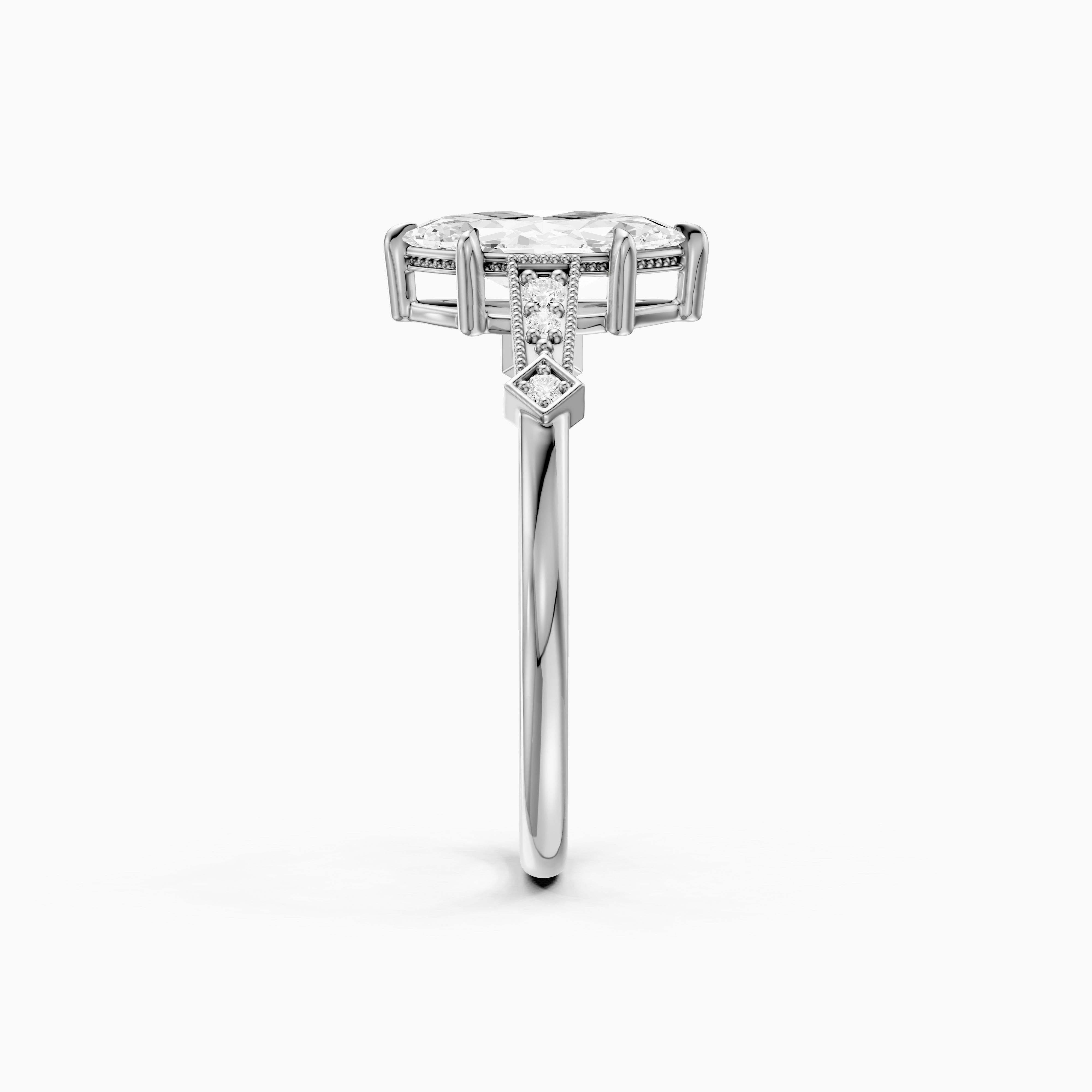 Ada Marquise Cut Side Stone Lab Grown Diamond Ring with Vintage Milgrain