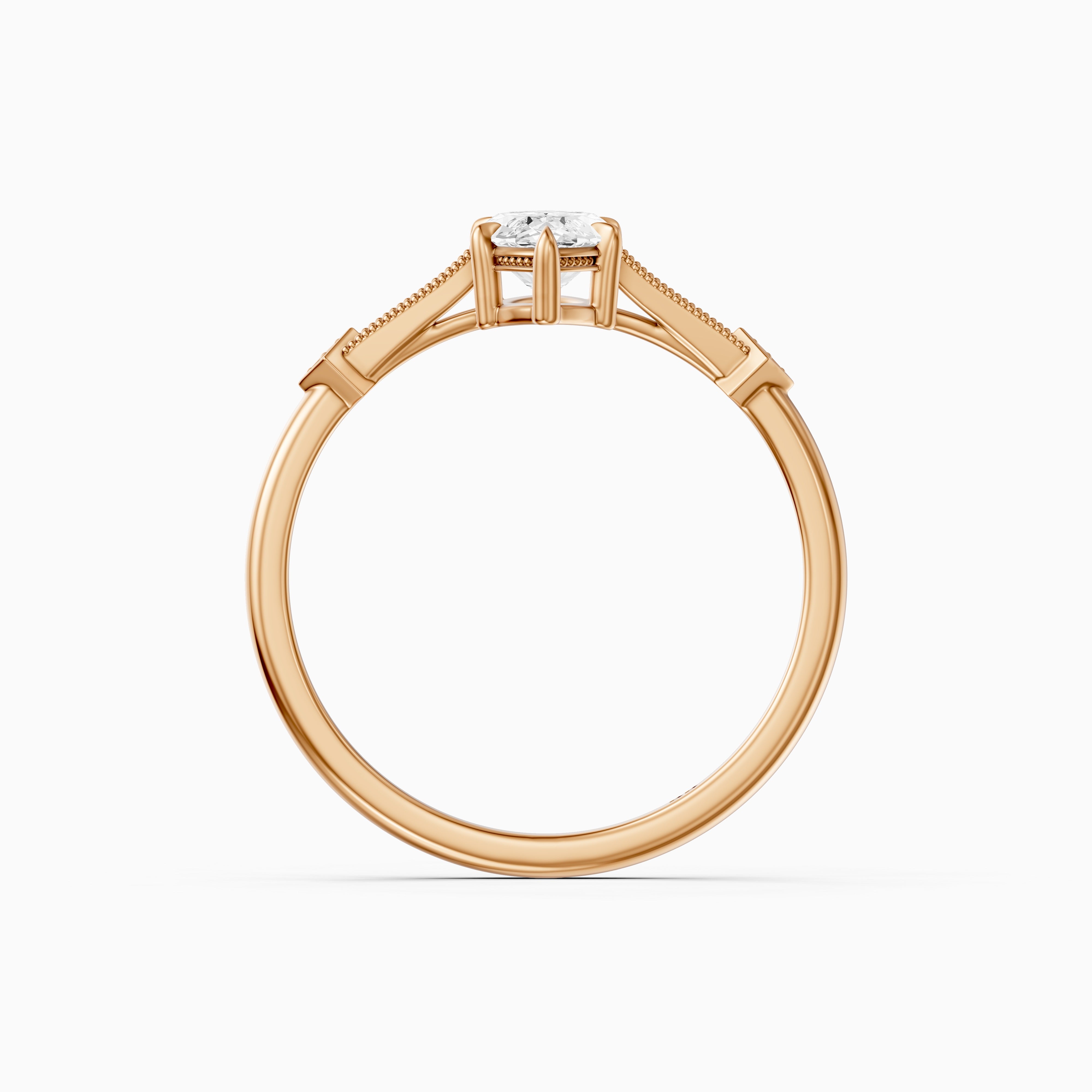 Ada Marquise Cut Side Stone Lab Grown Diamond Ring with Vintage Milgrain