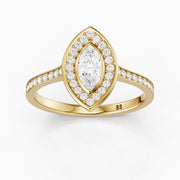 Celeste Marquise Moissanite Diamond Ring with Bezel Inspired Halo Setting