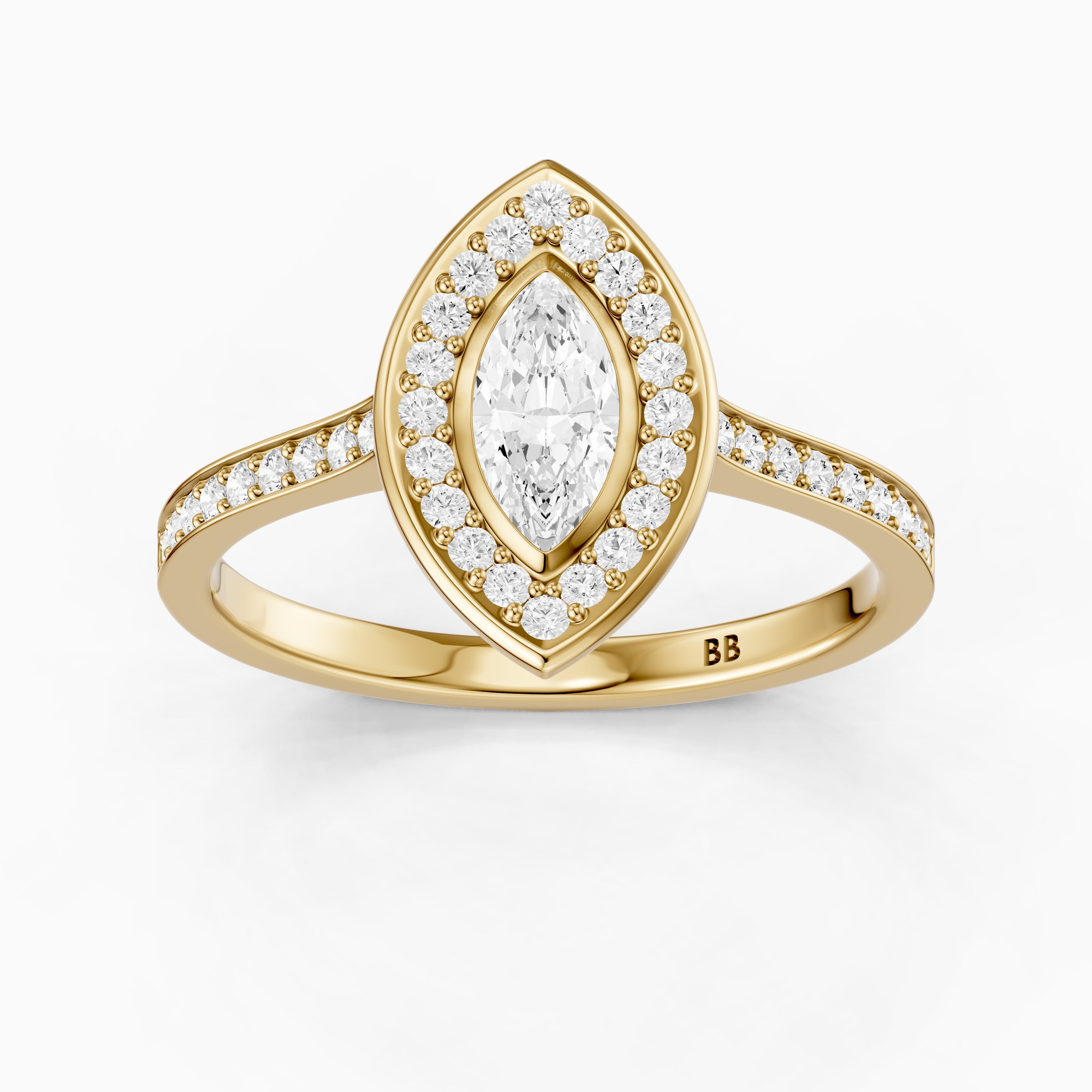 Celeste Marquise Lab Grown Diamond Ring with Bezel Inspired Halo Setting