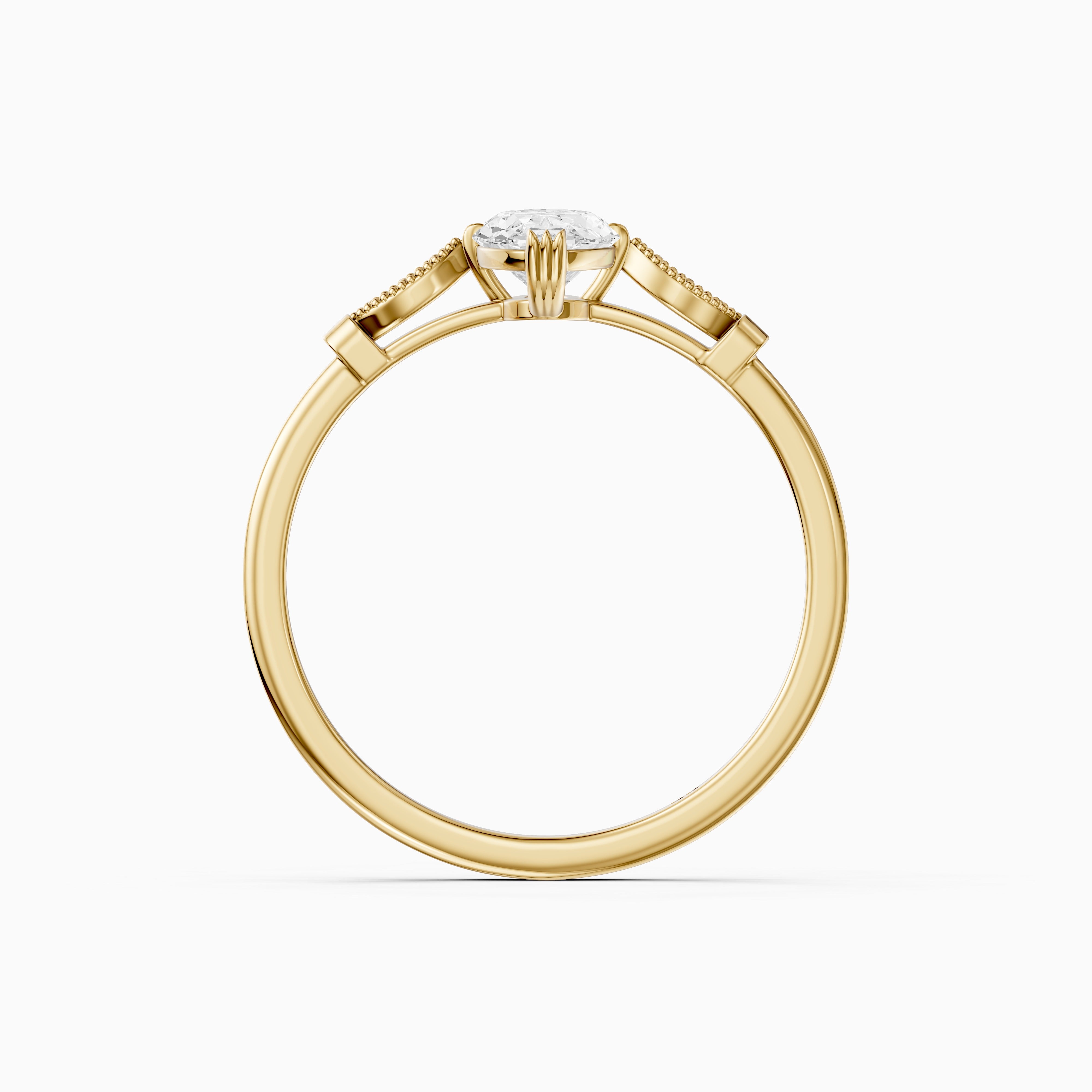 Serena Moval Cut Side Stone Moissanite Diamond Ring with Triple Claw Prongs