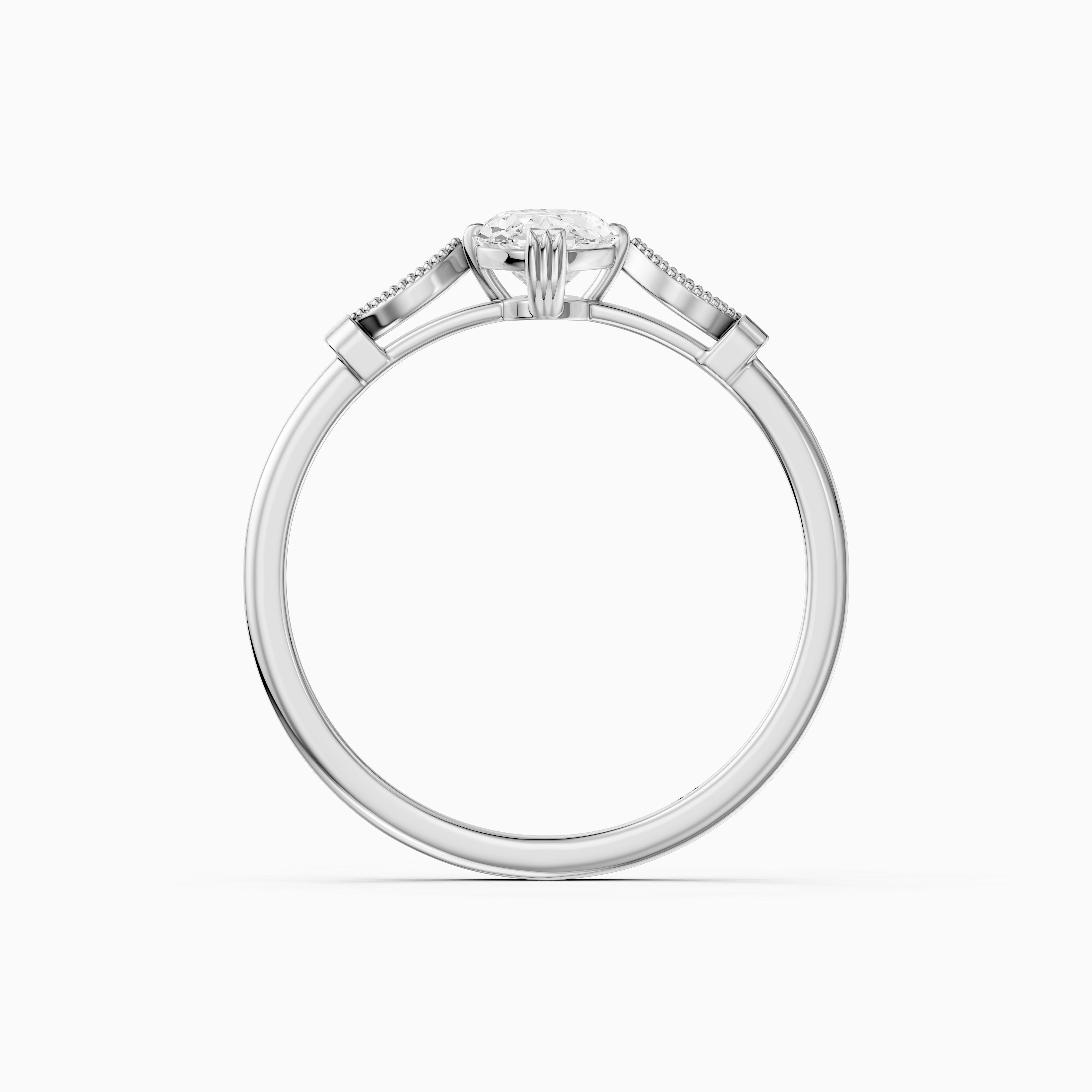Serena Moval Cut Side Stone Moissanite Diamond Ring with Triple Claw Prongs