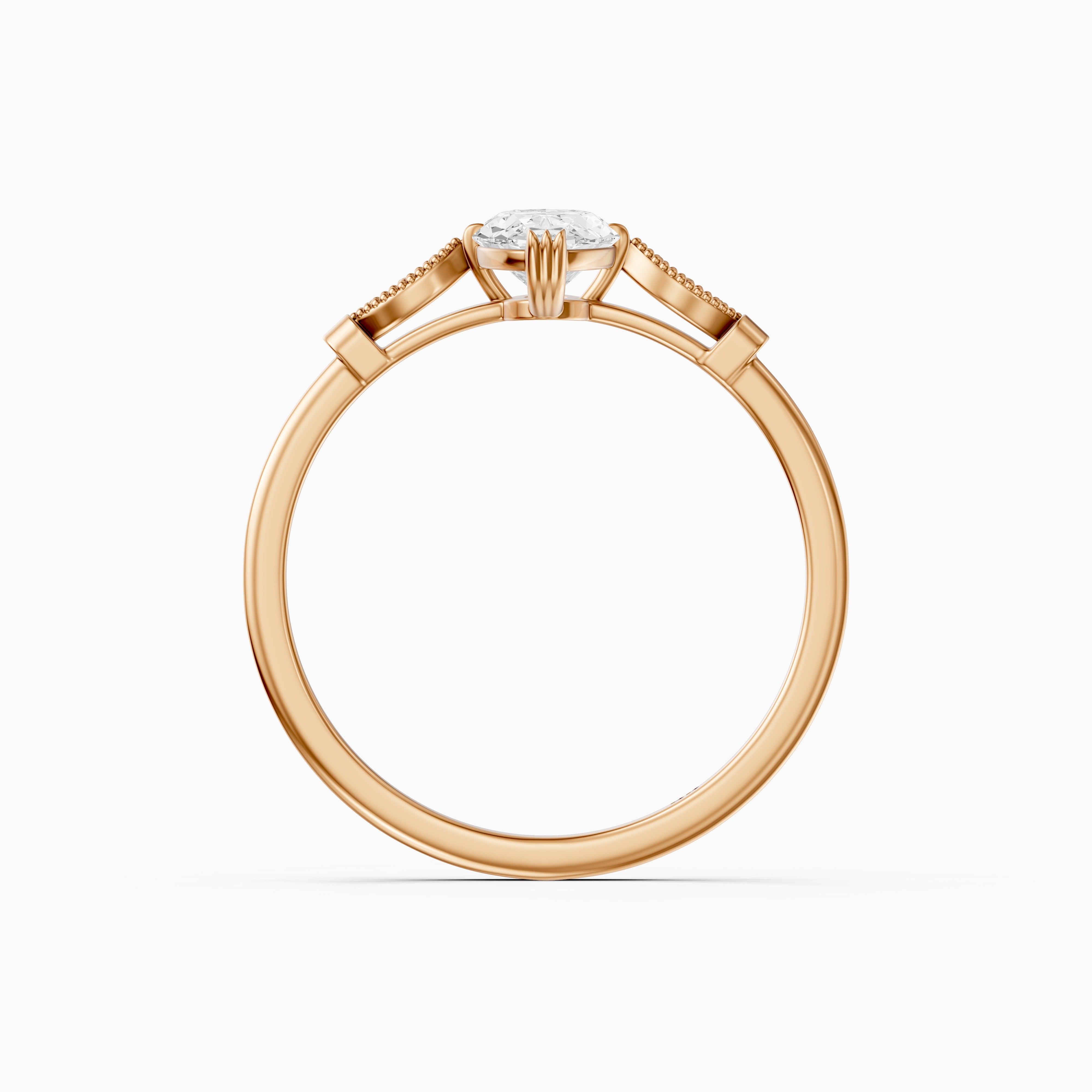 Serena Moval Cut Side Stone Moissanite Diamond Ring with Triple Claw Prongs