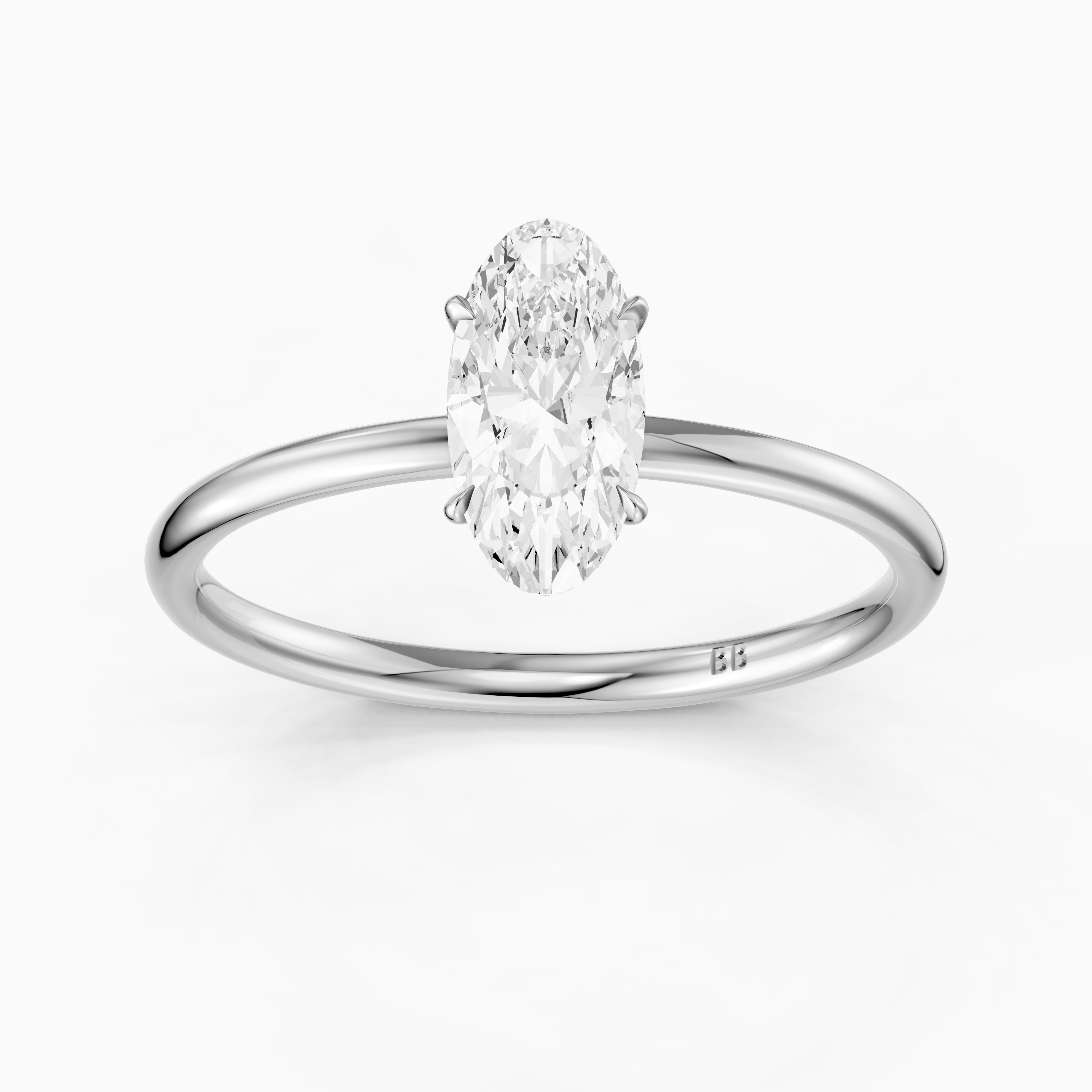 Hallie Moval Cut Hidden Halo Low Profile Setting Moissanite Diamond Ring