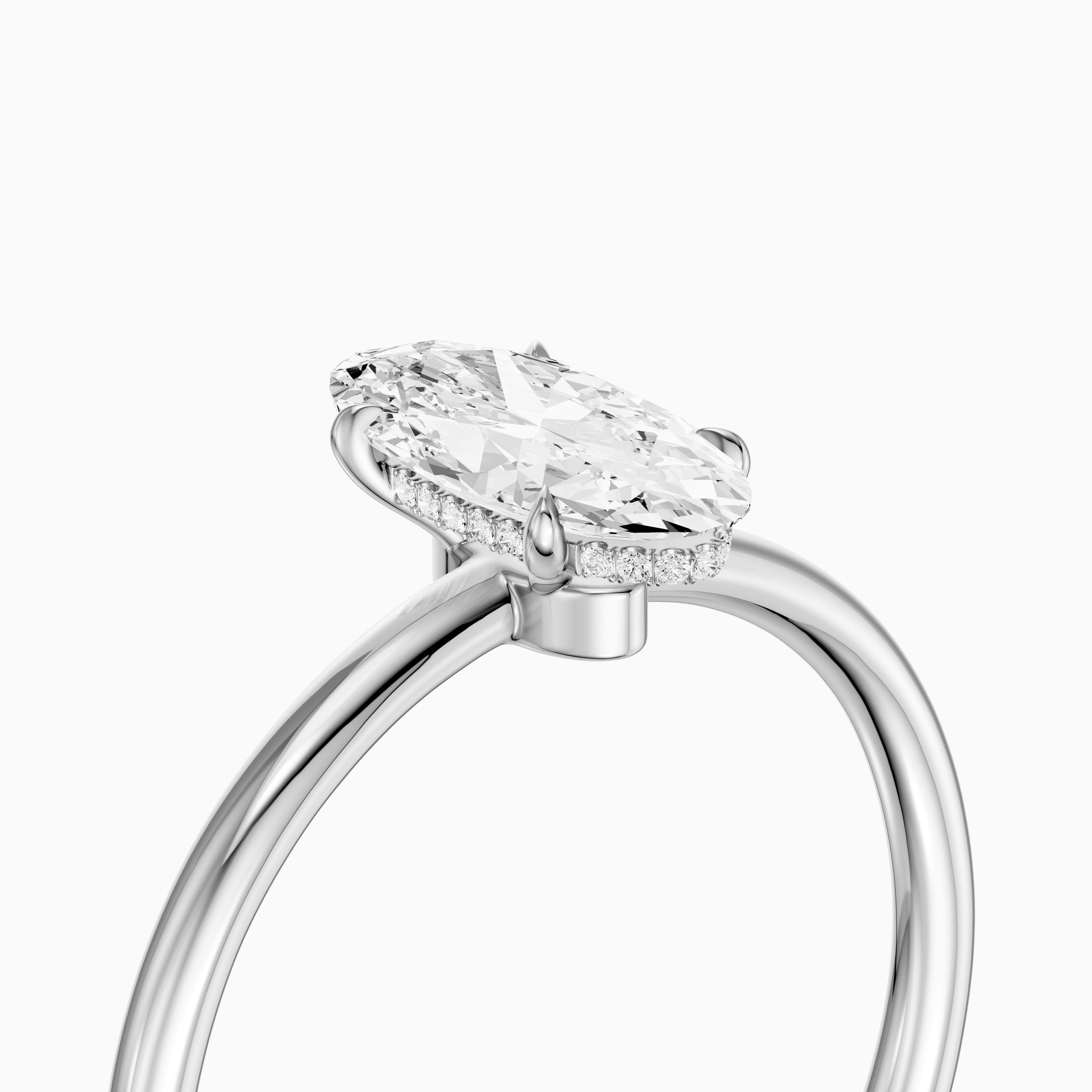 Hallie Moval Cut Hidden Halo Low Profile Setting Moissanite Diamond Ring
