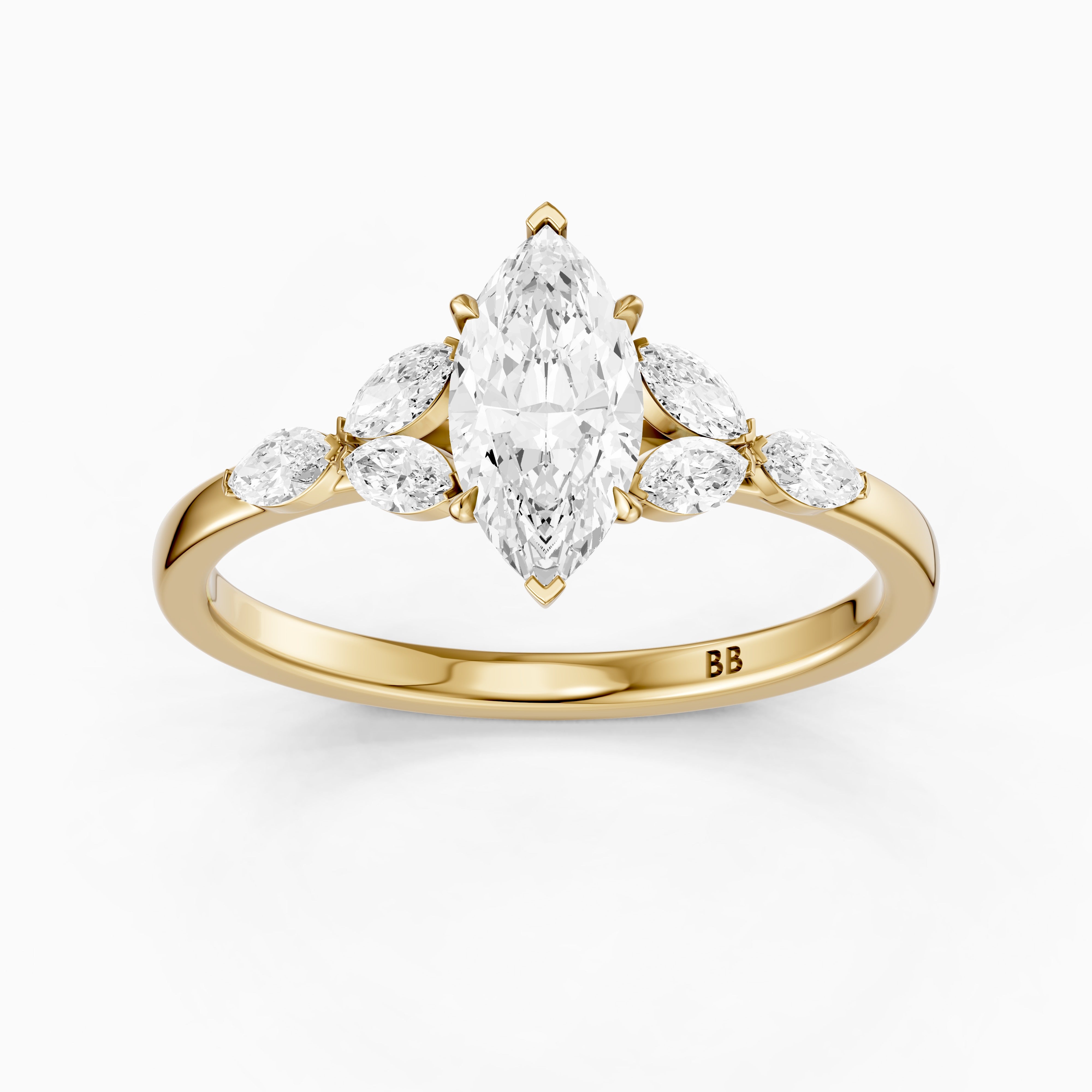 Wrenley Marquise Cut Lab Grown Diamond Ring with Marquise Side Stones