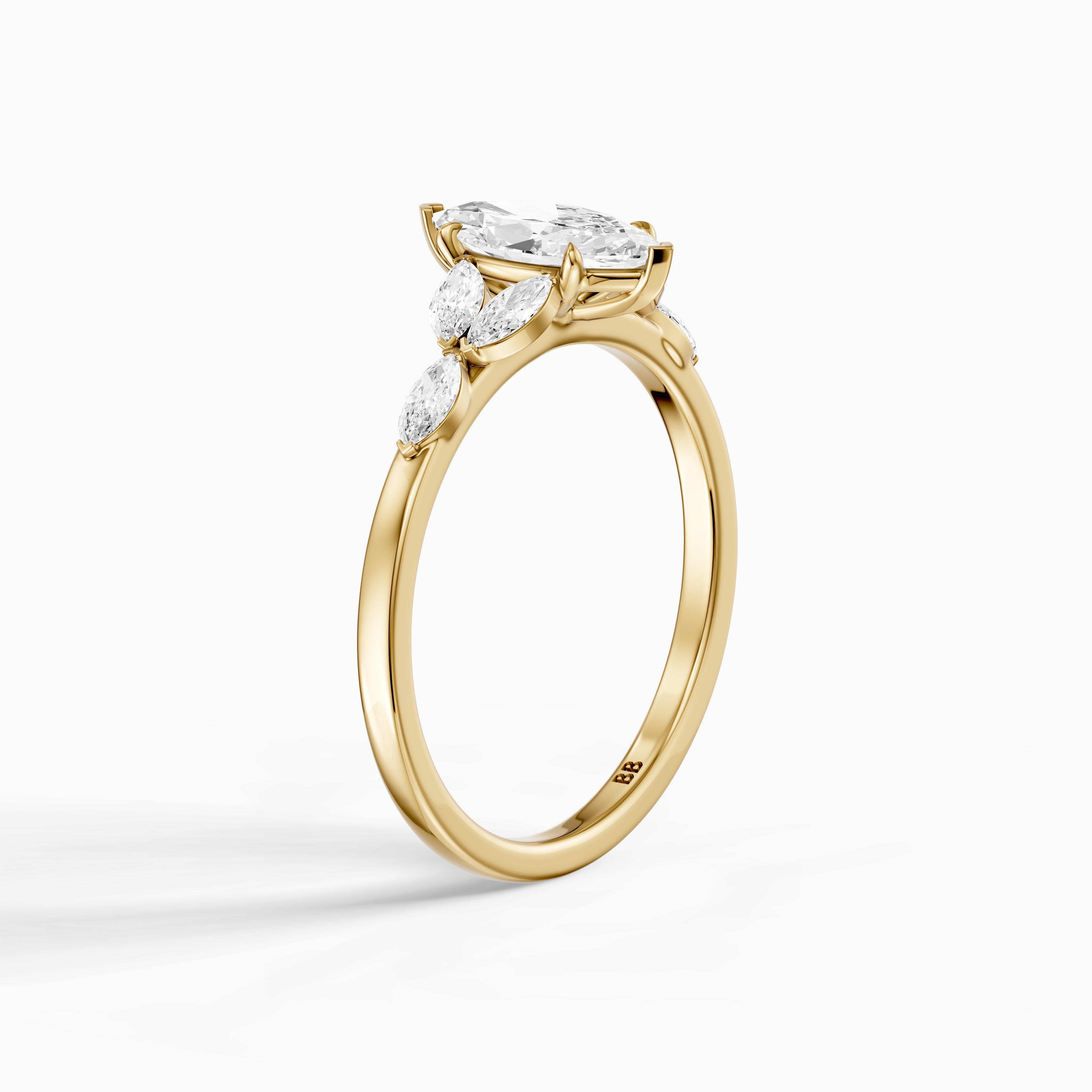 Wrenley Marquise Cut Lab Grown Diamond Ring with Marquise Side Stones