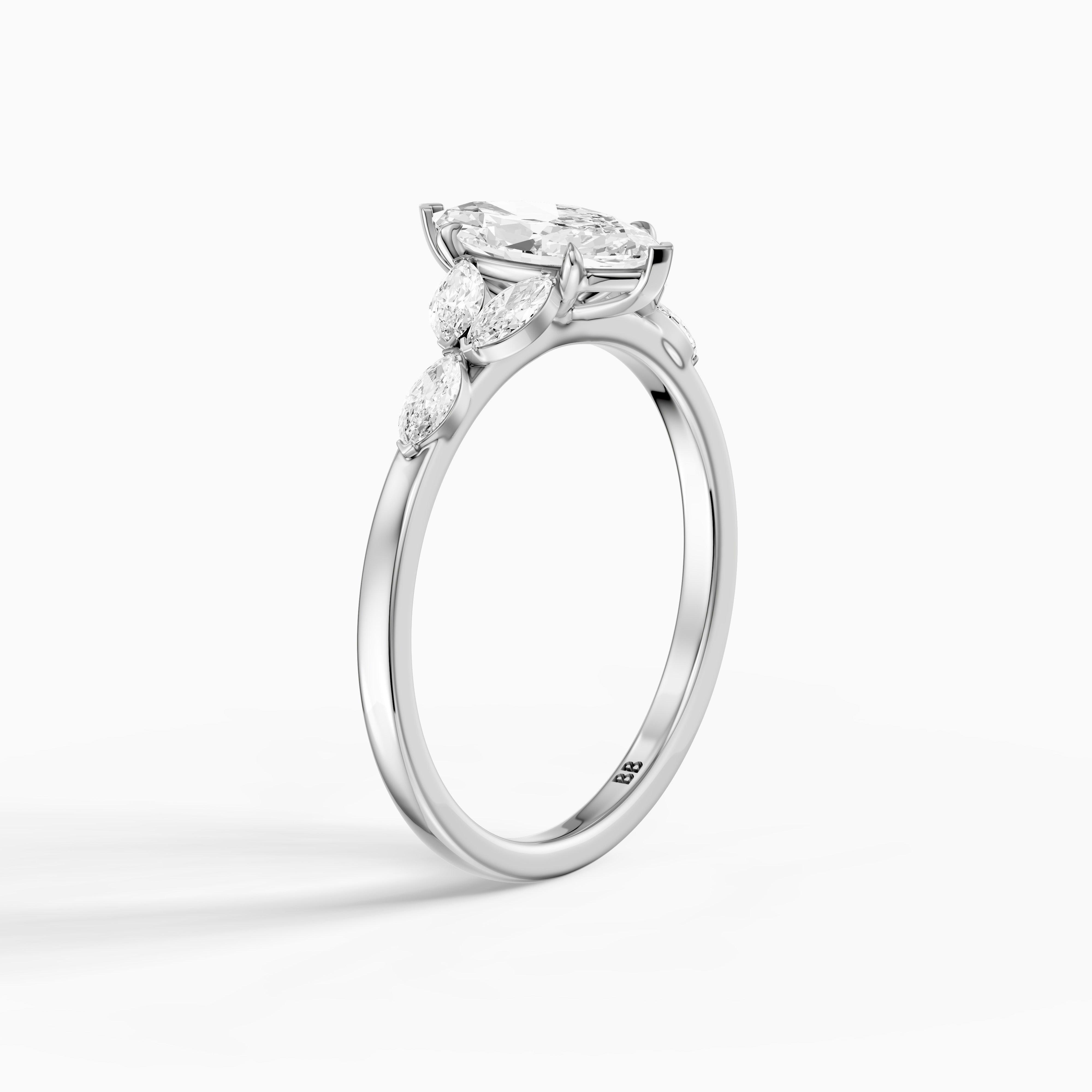 Wrenley Marquise Cut Lab Grown Diamond Ring with Marquise Side Stones