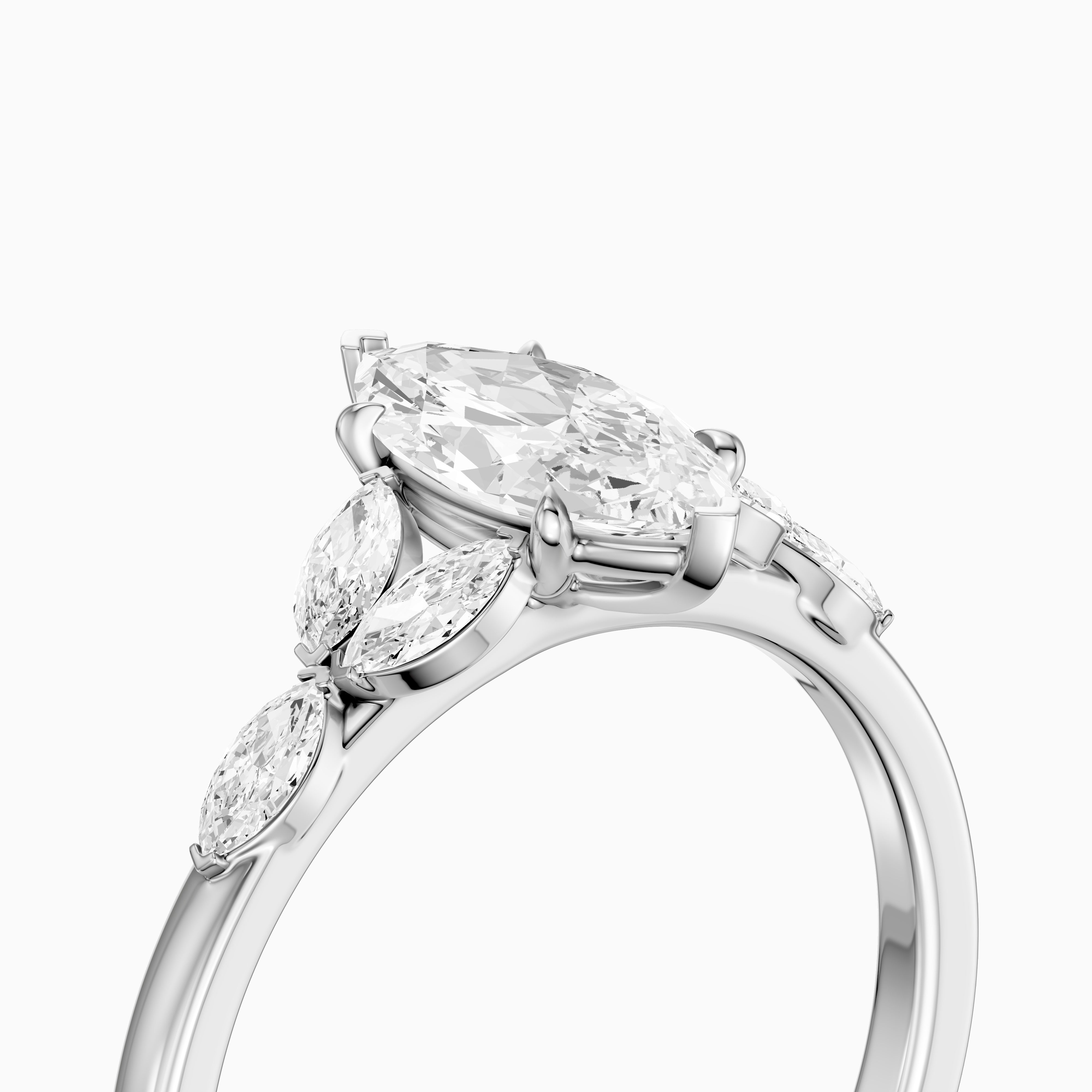 Wrenley Marquise Cut Lab Grown Diamond Ring with Marquise Side Stones