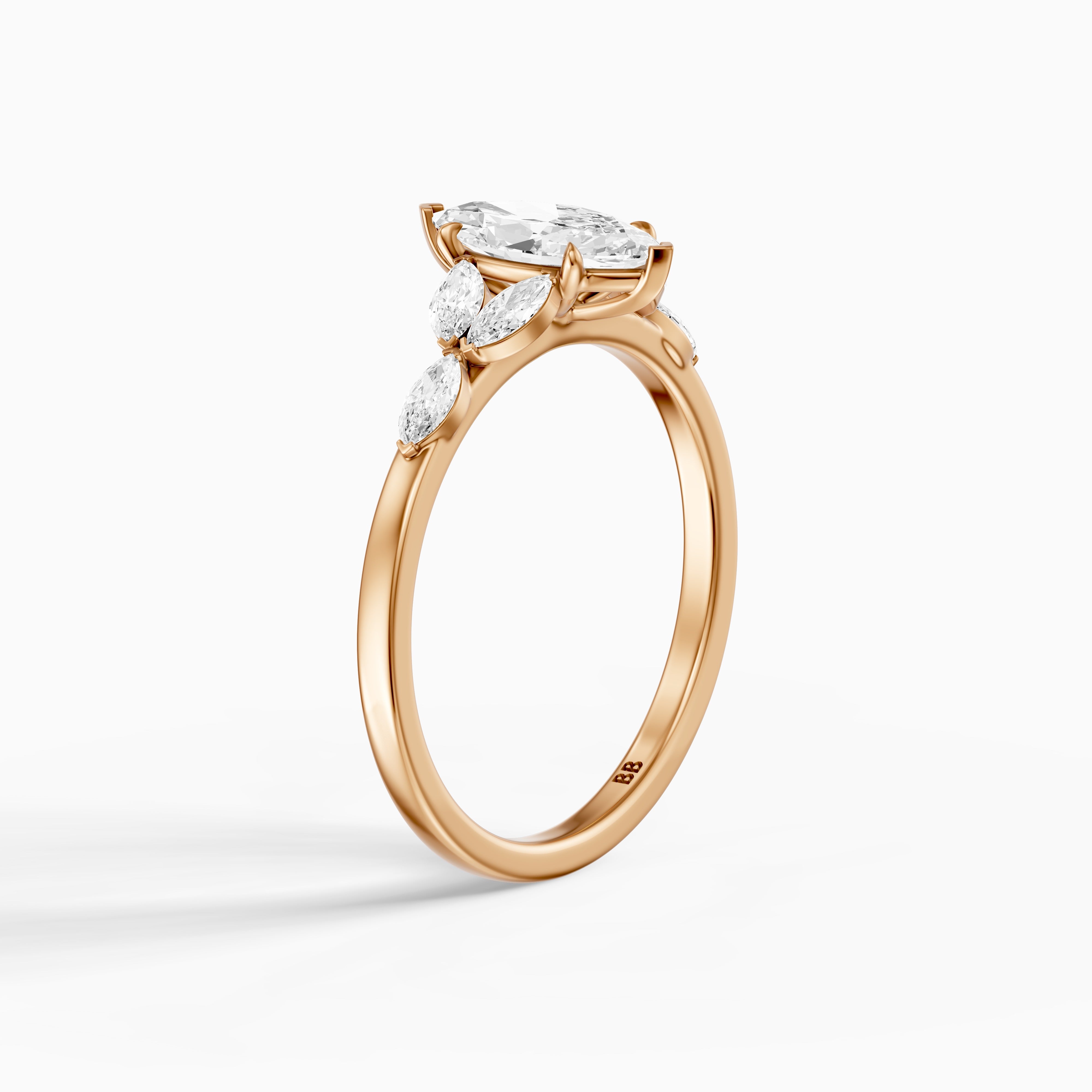Wrenley Marquise Cut Lab Grown Diamond Ring with Marquise Side Stones