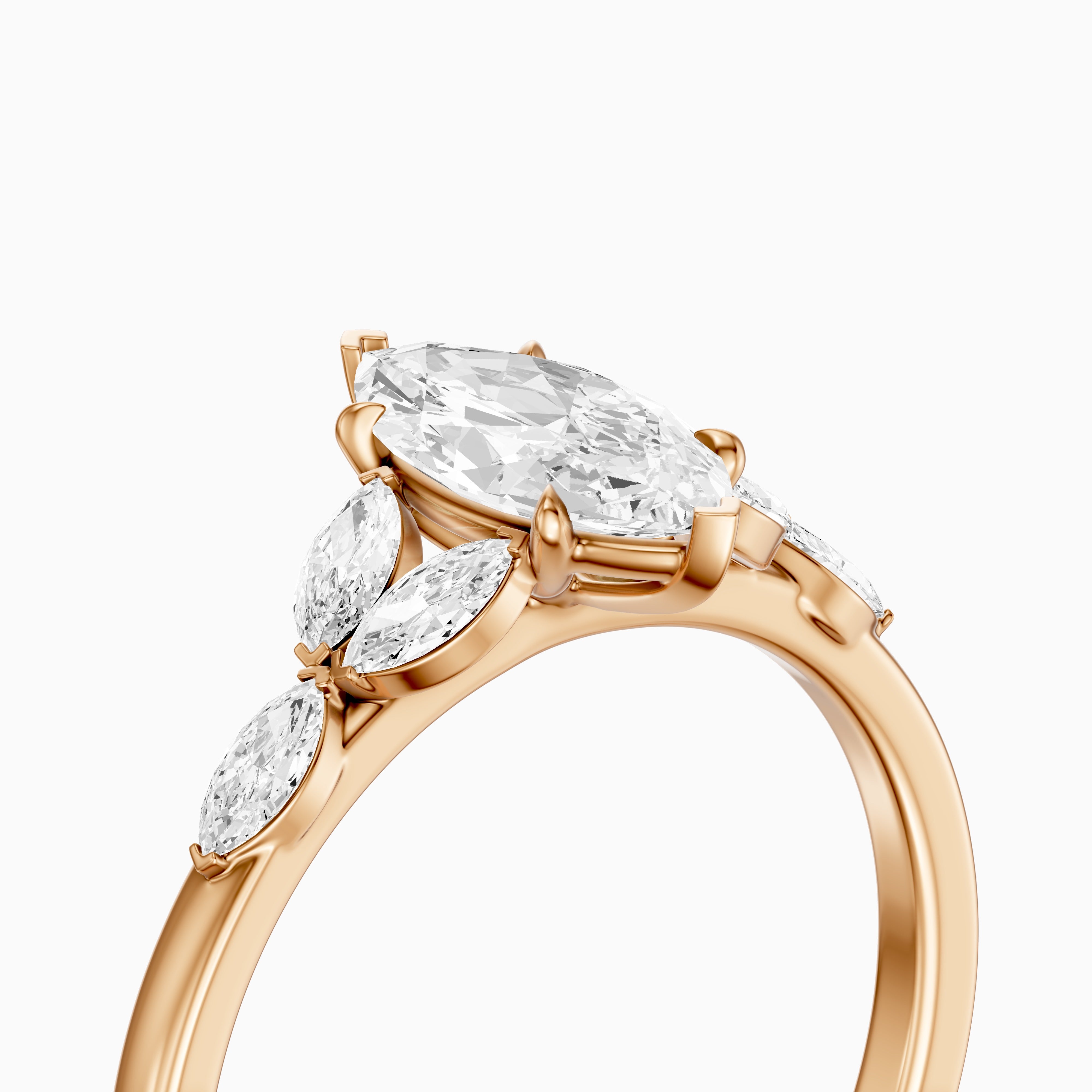 Wrenley Marquise Cut Lab Grown Diamond Ring with Marquise Side Stones