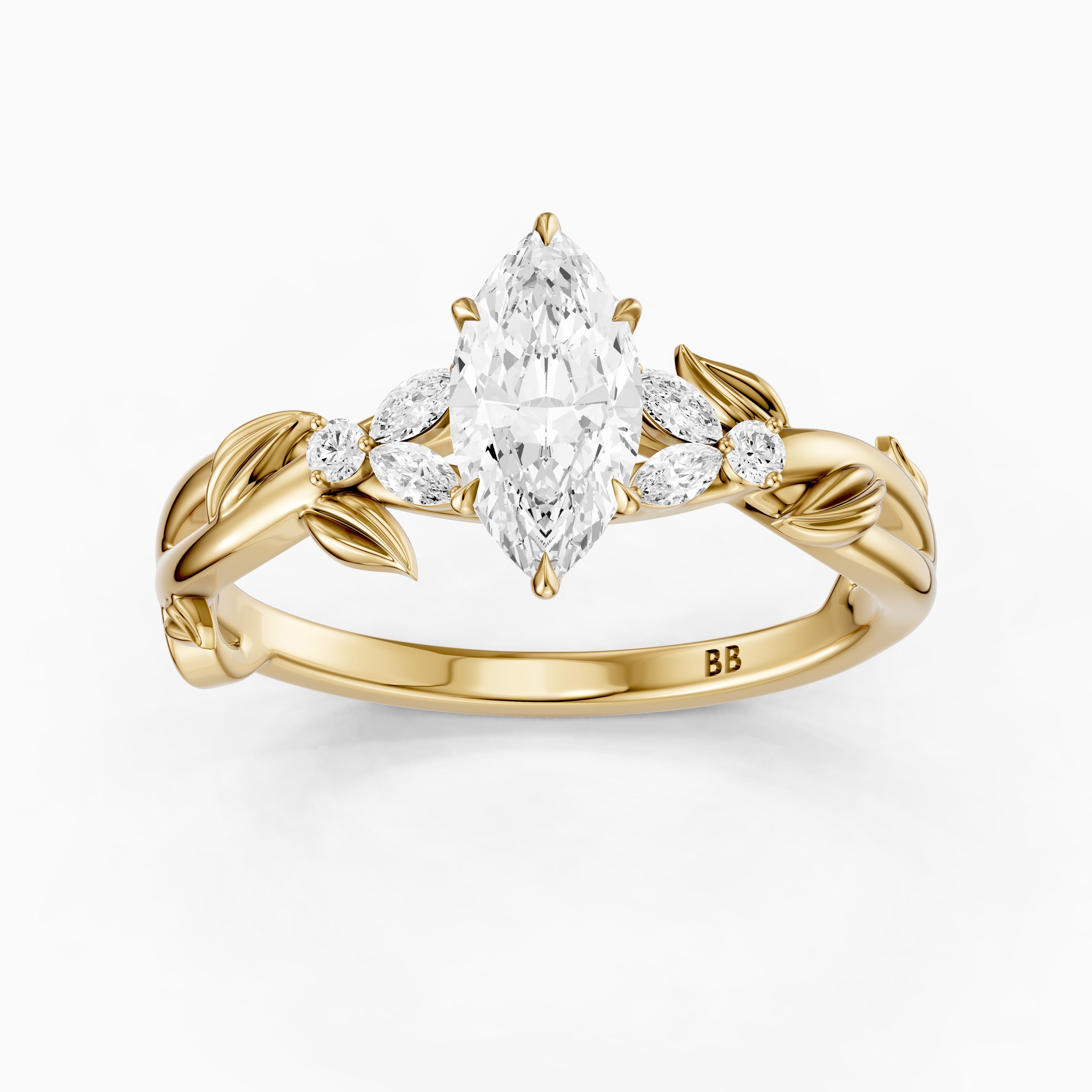Kehlani Marquise Lab Diamond Ring with Nature Inspired Twisted Band