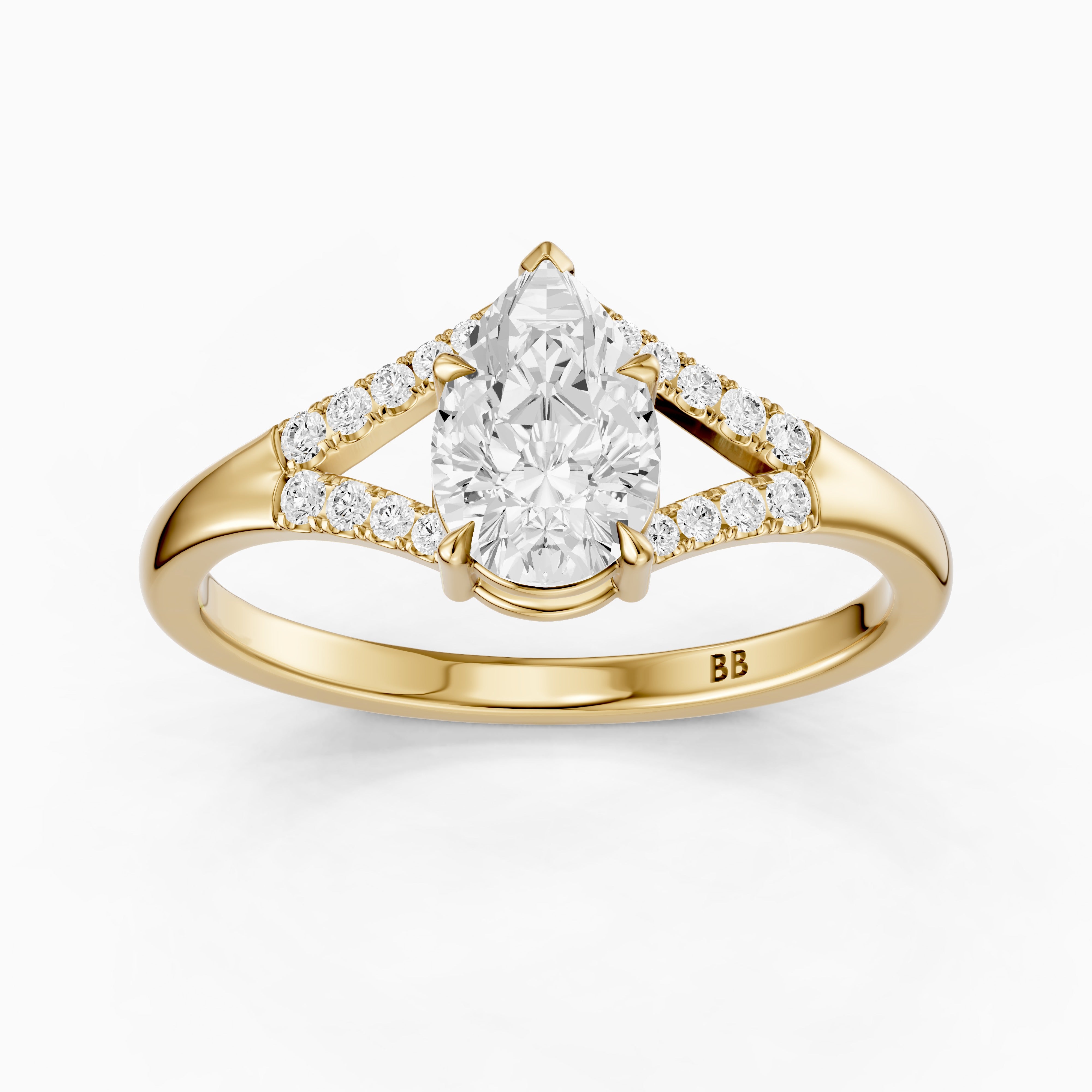 Emerson Pear Cut Split Shank Moissanite Diamond Engagement Ring