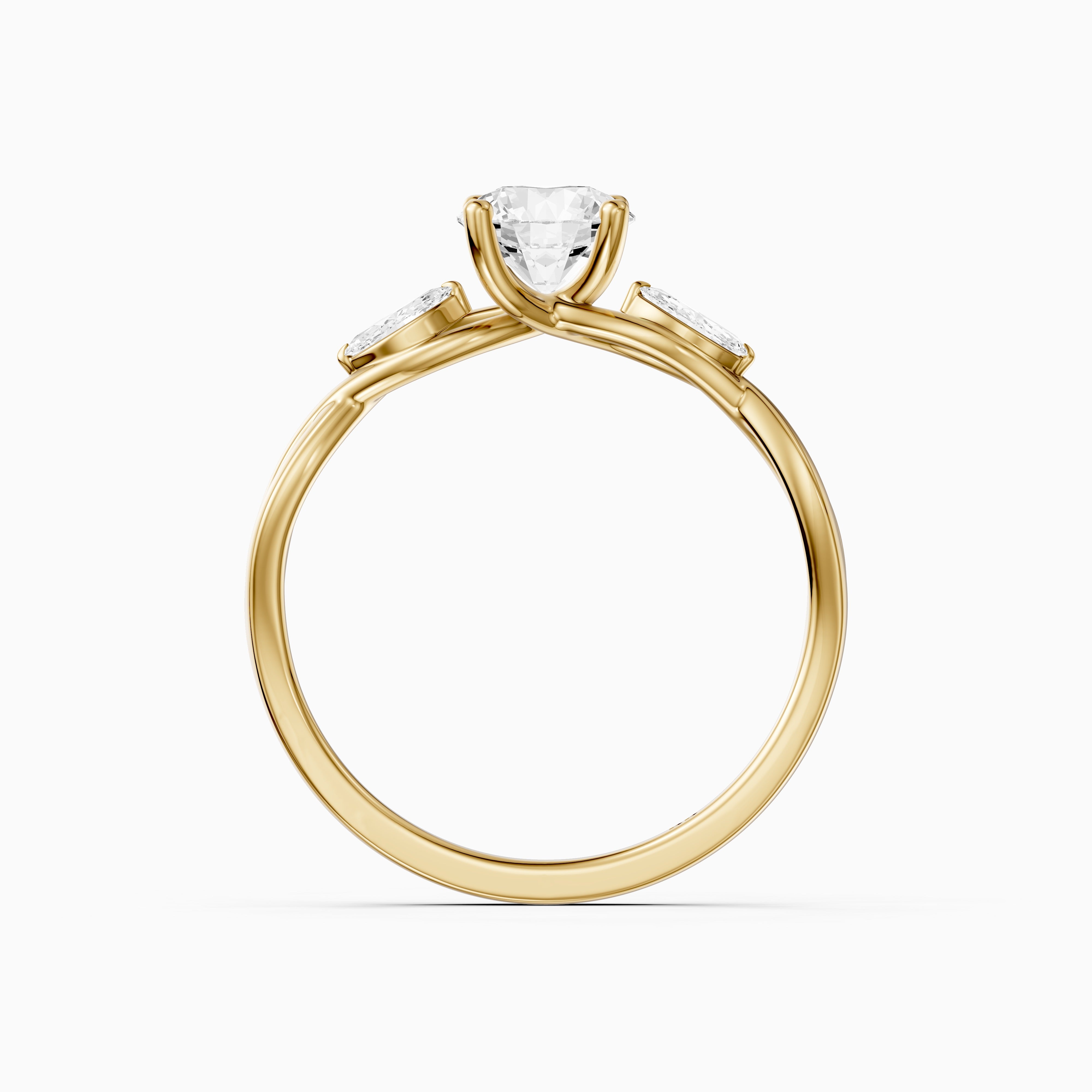 June Round Cut Side Stone Moissanite Diamond Ring with Twisted Vine Band