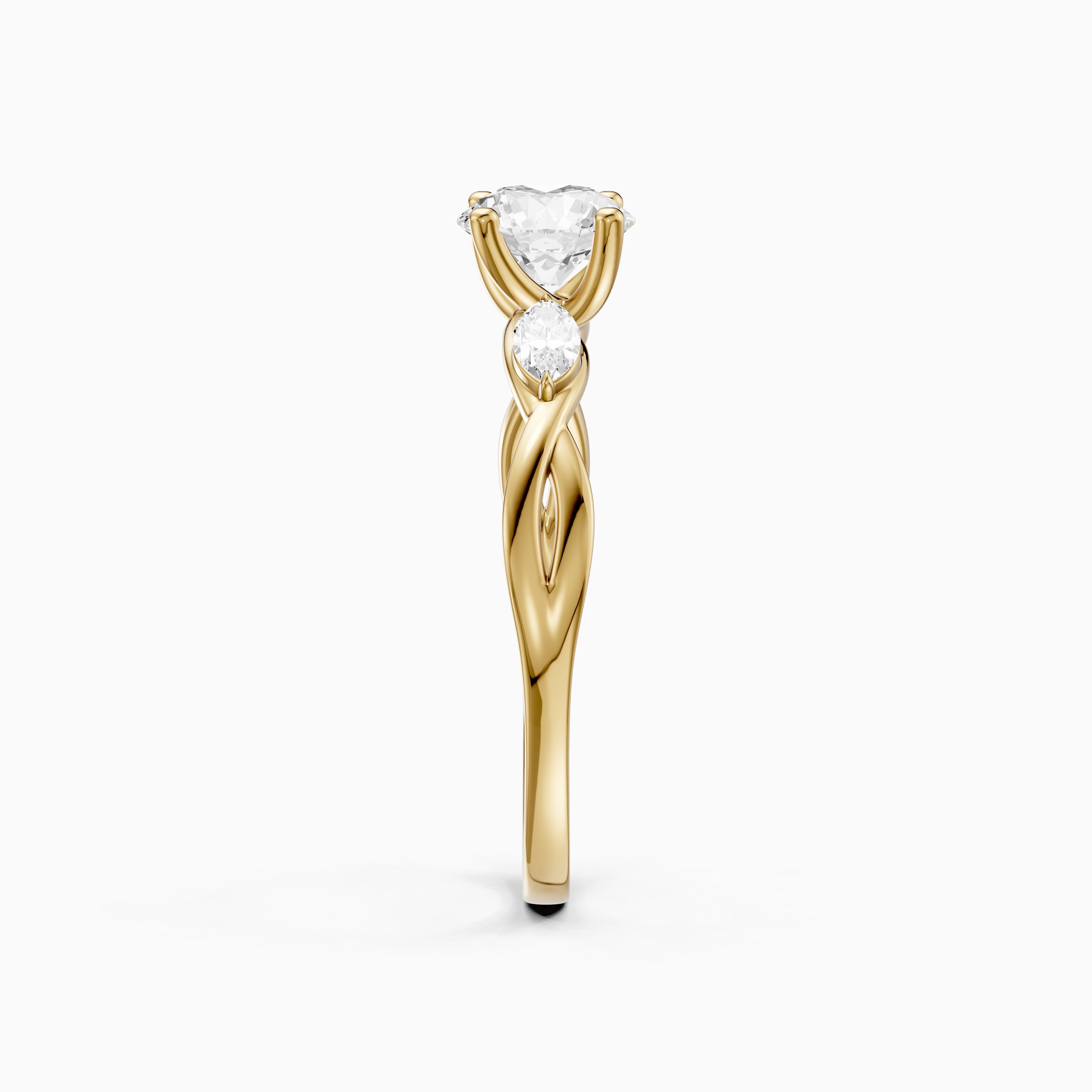 June Round Cut Side Stone Moissanite Diamond Ring with Twisted Vine Band