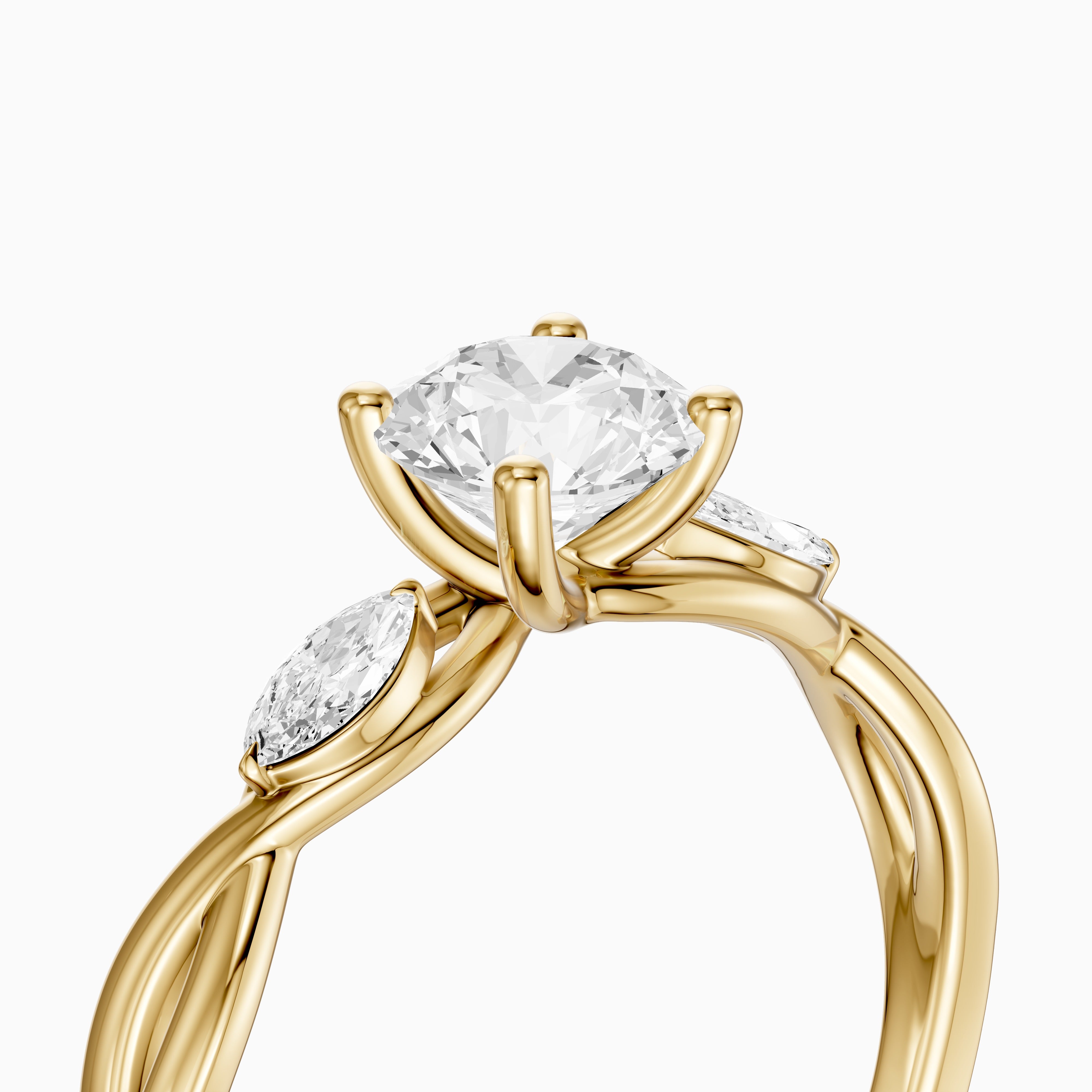 June Round Cut Side Stone Moissanite Diamond Ring with Twisted Vine Band