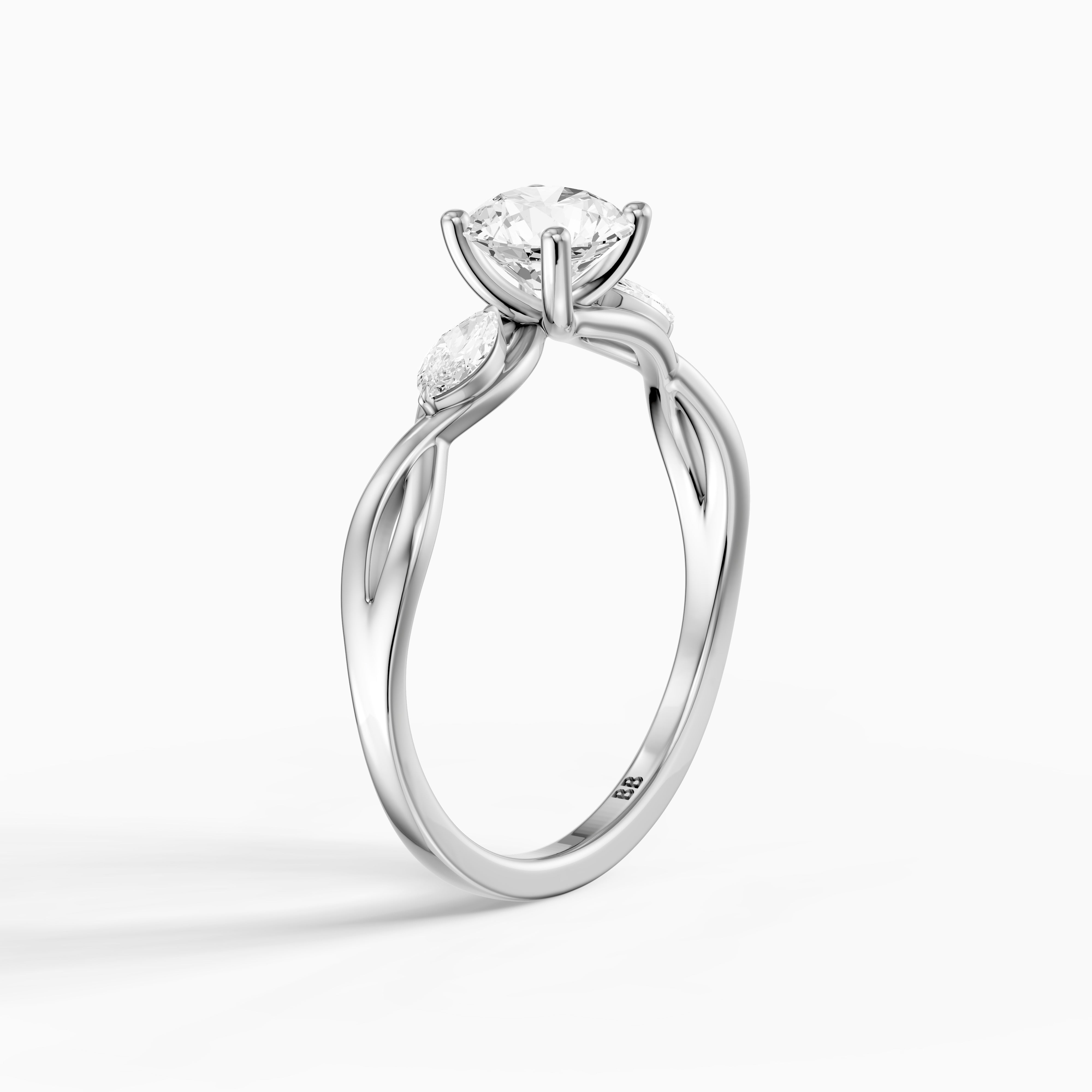 June Round Cut Side Stone Moissanite Diamond Ring with Twisted Vine Band