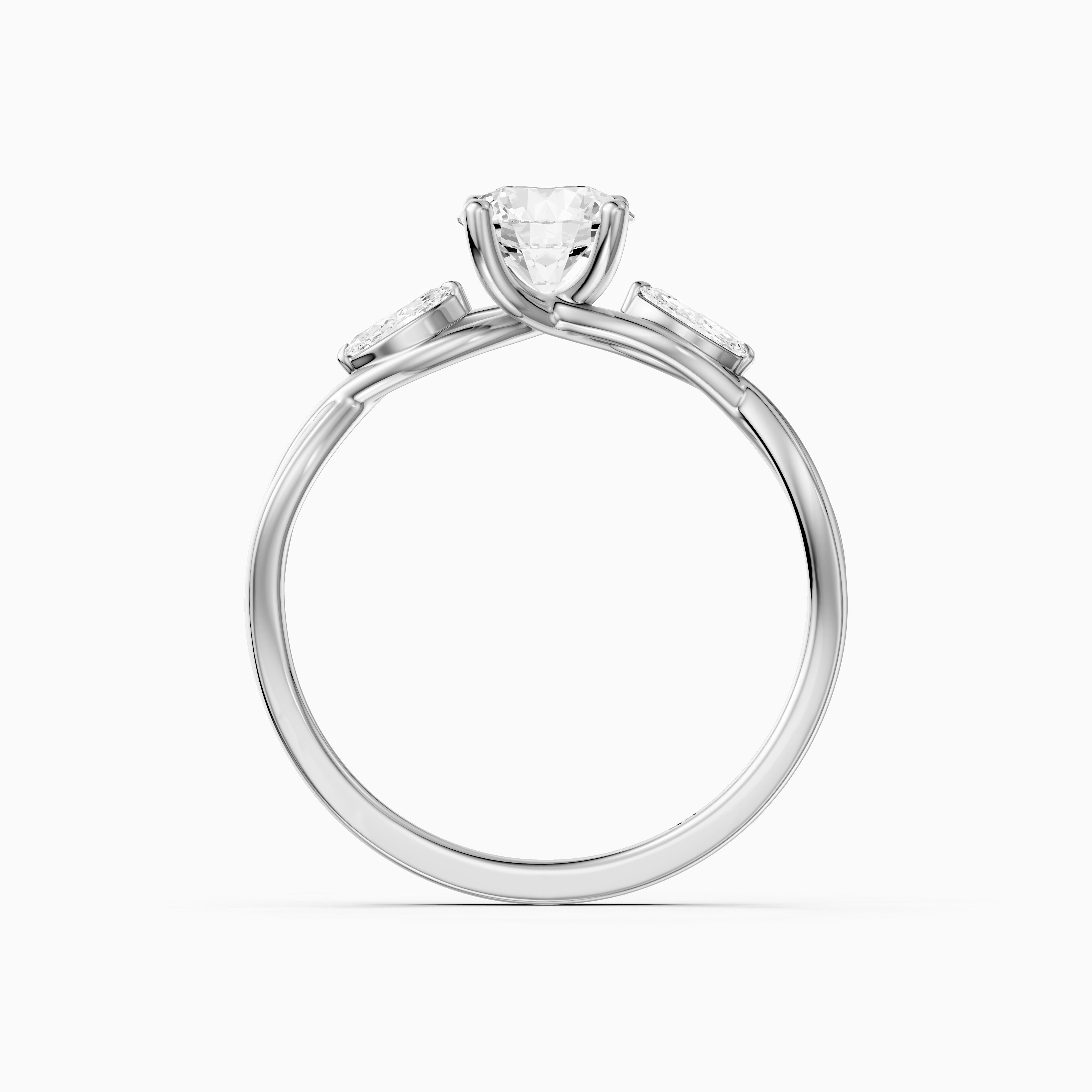 June Round Cut Side Stone Moissanite Diamond Ring with Twisted Vine Band