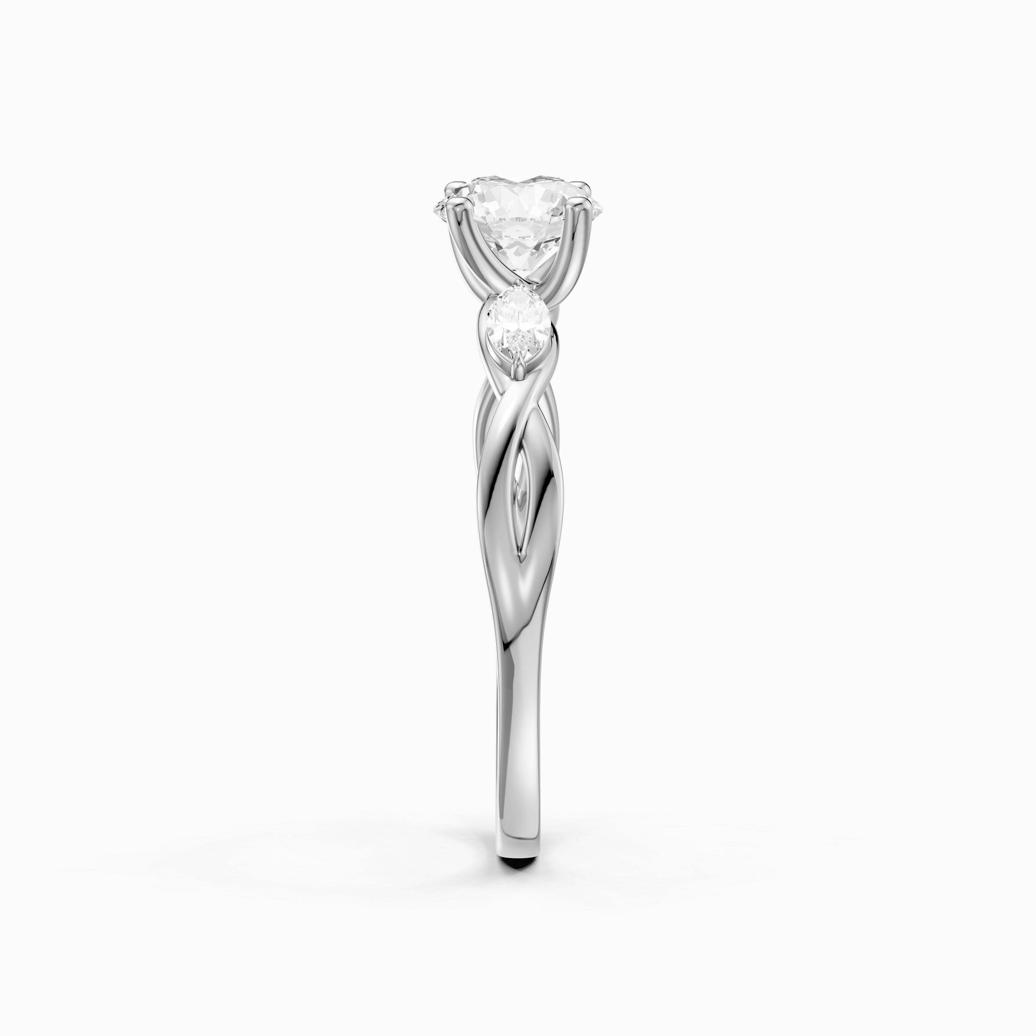 June Round Cut Side Stone Moissanite Diamond Ring with Twisted Vine Band