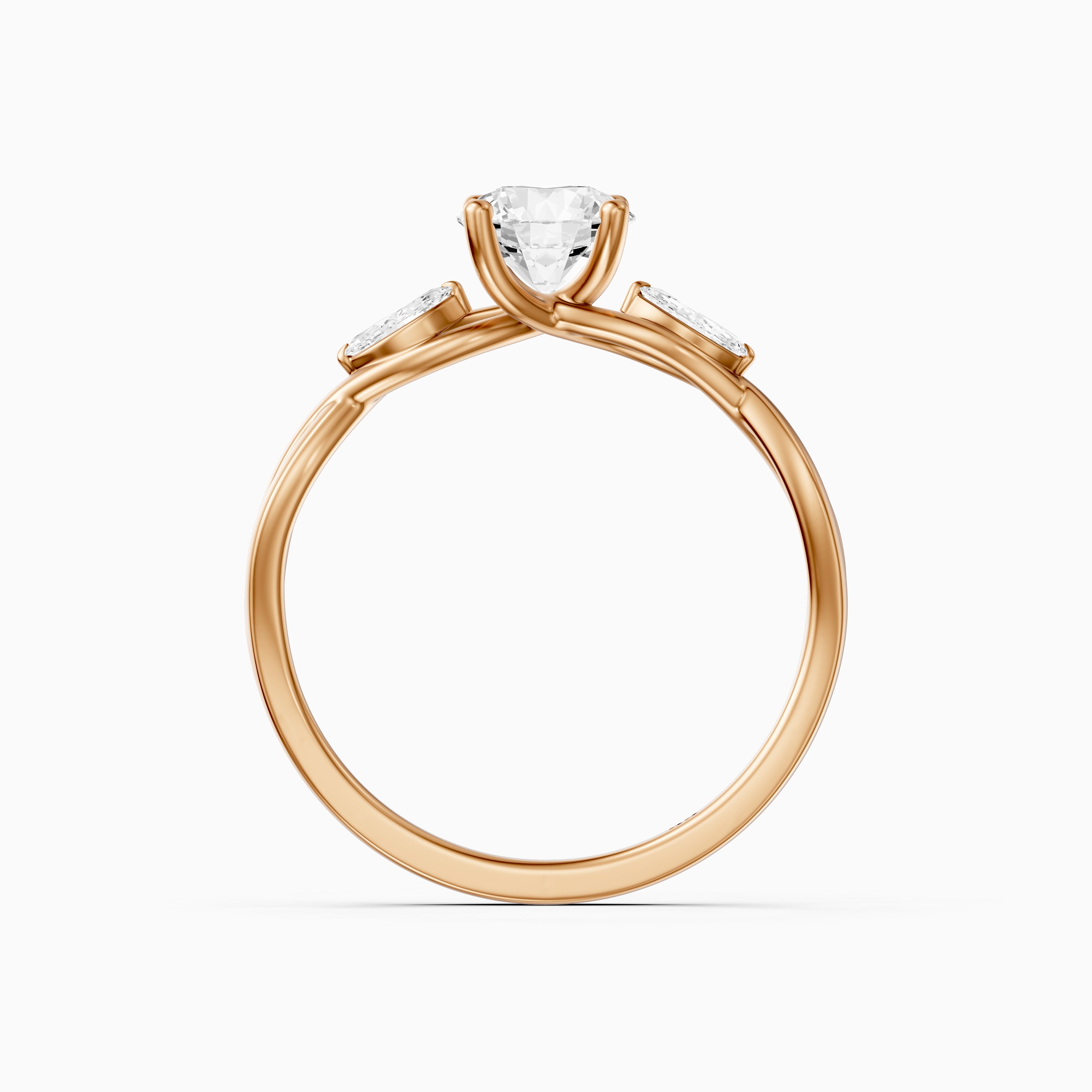 June Round Cut Side Stone Moissanite Diamond Ring with Twisted Vine Band