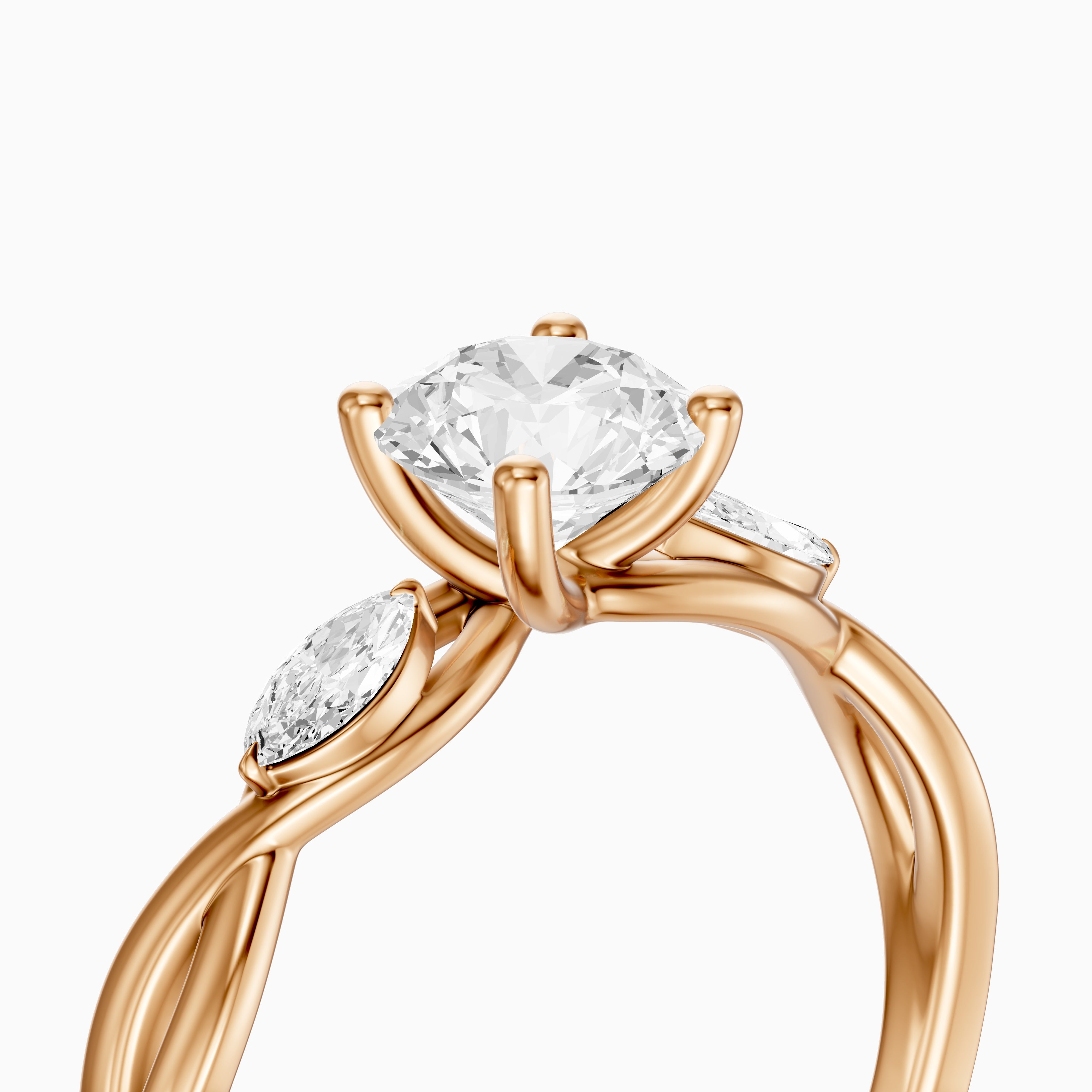 June Round Cut Side Stone Moissanite Diamond Ring with Twisted Vine Band