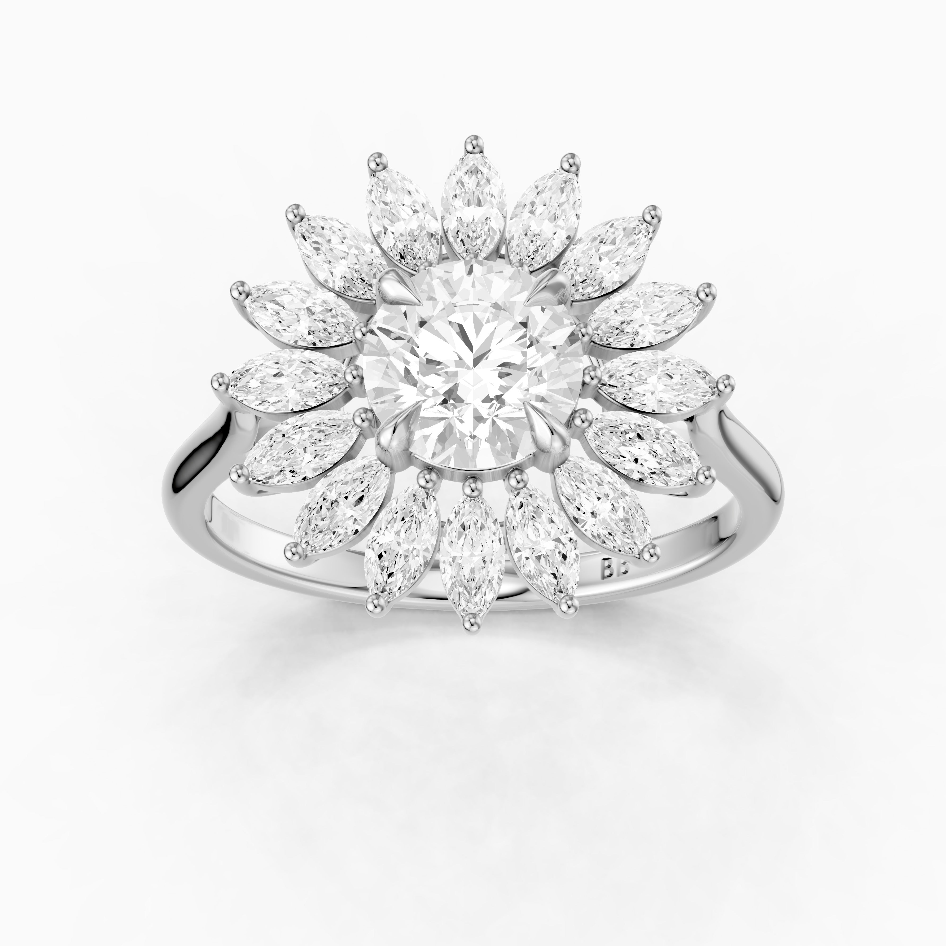 Elsie Floral Halo Round Cut Moissanite Diamond Ring