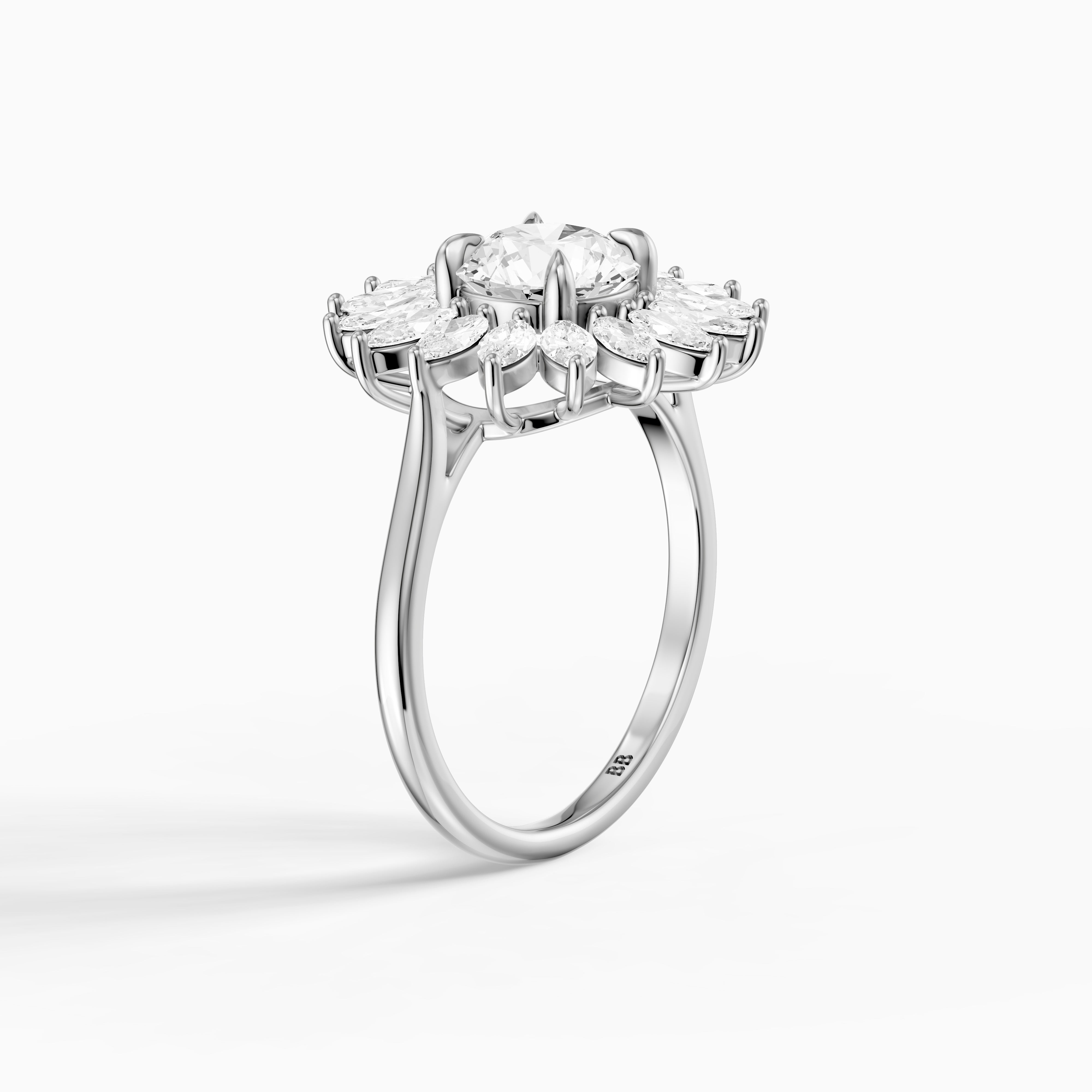 Elsie Floral Halo Round Cut Moissanite Diamond Ring