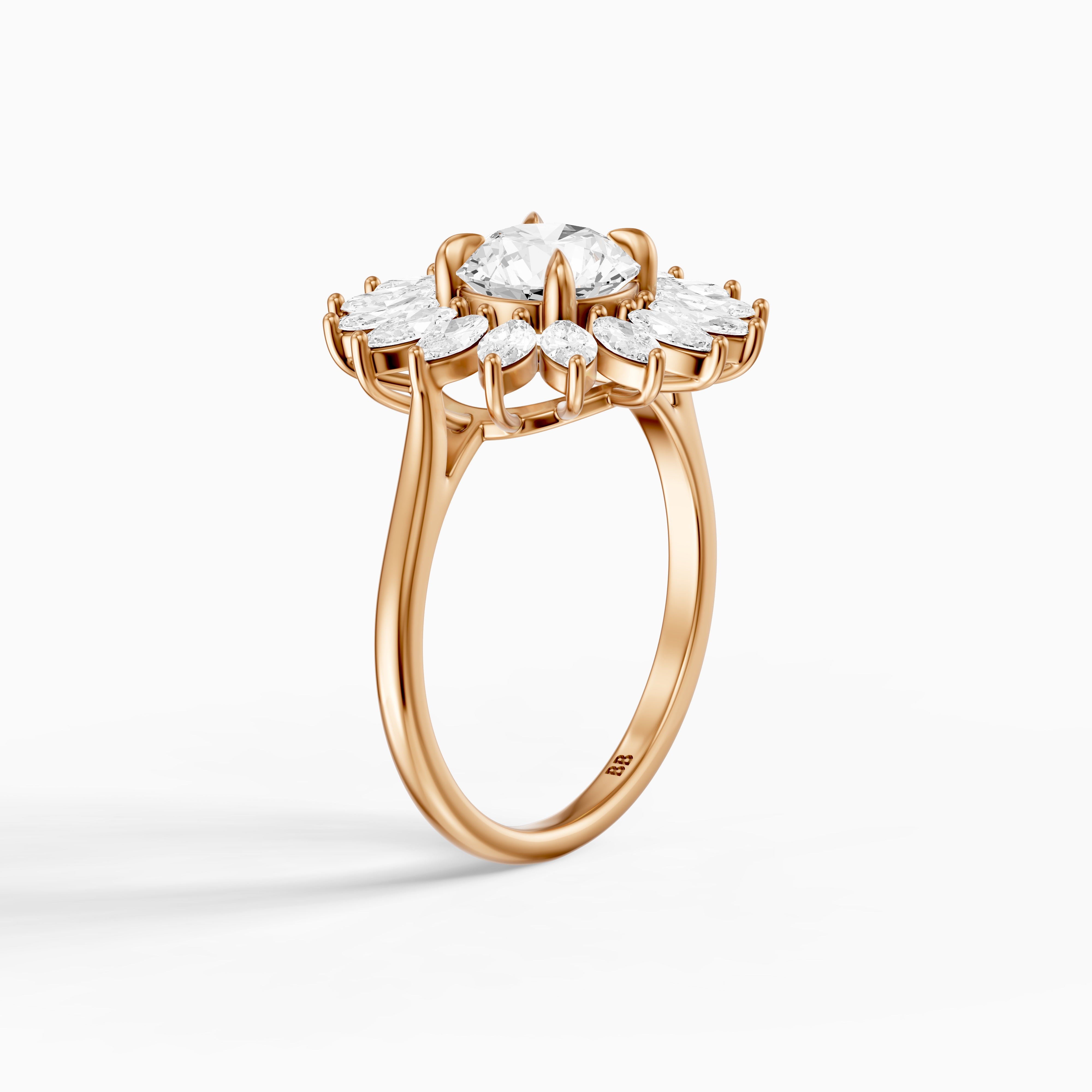 Elsie Floral Halo Round Cut Moissanite Diamond Ring