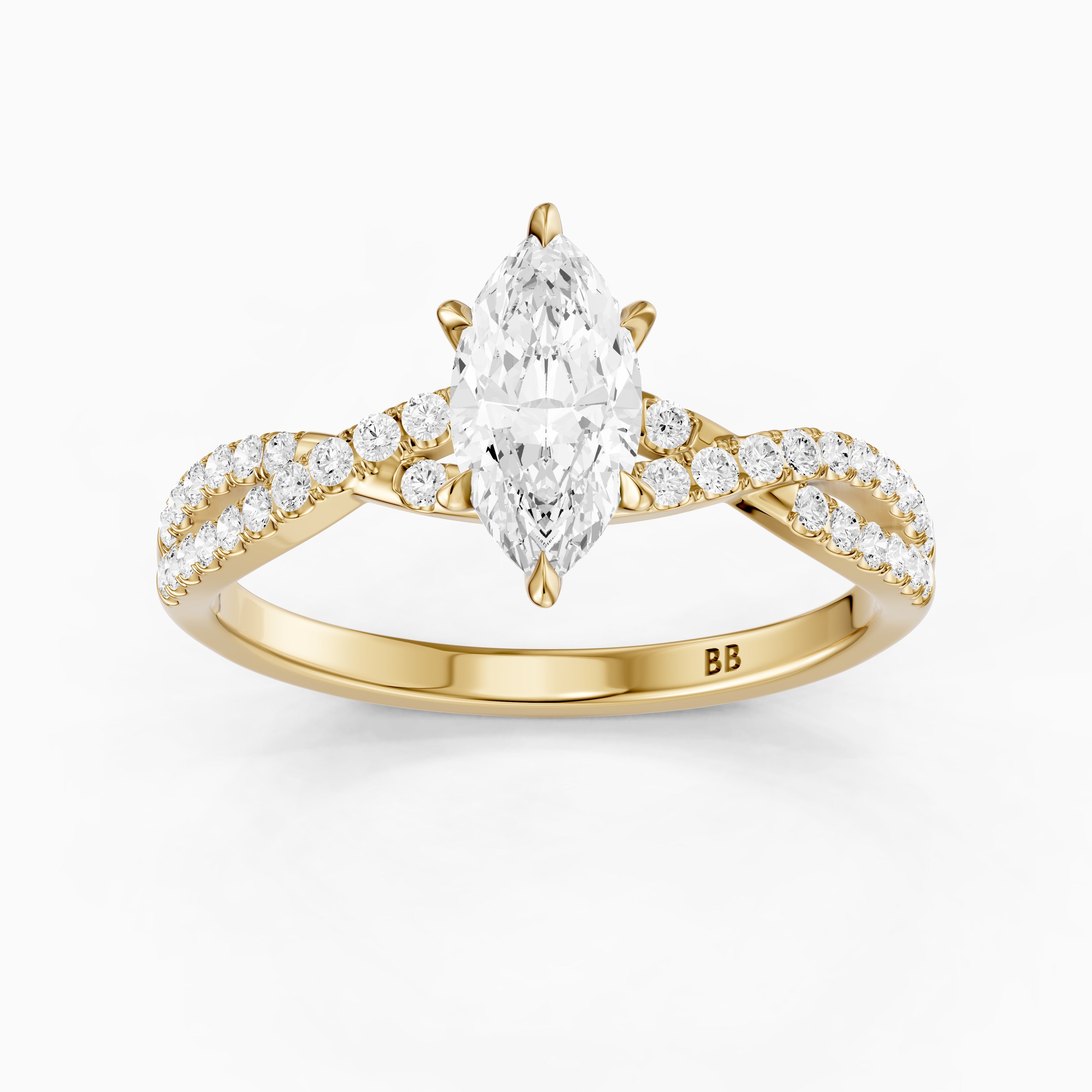 Freya Marquise Cut Lab Grown Diamond Ring with Twisted Pavé Band