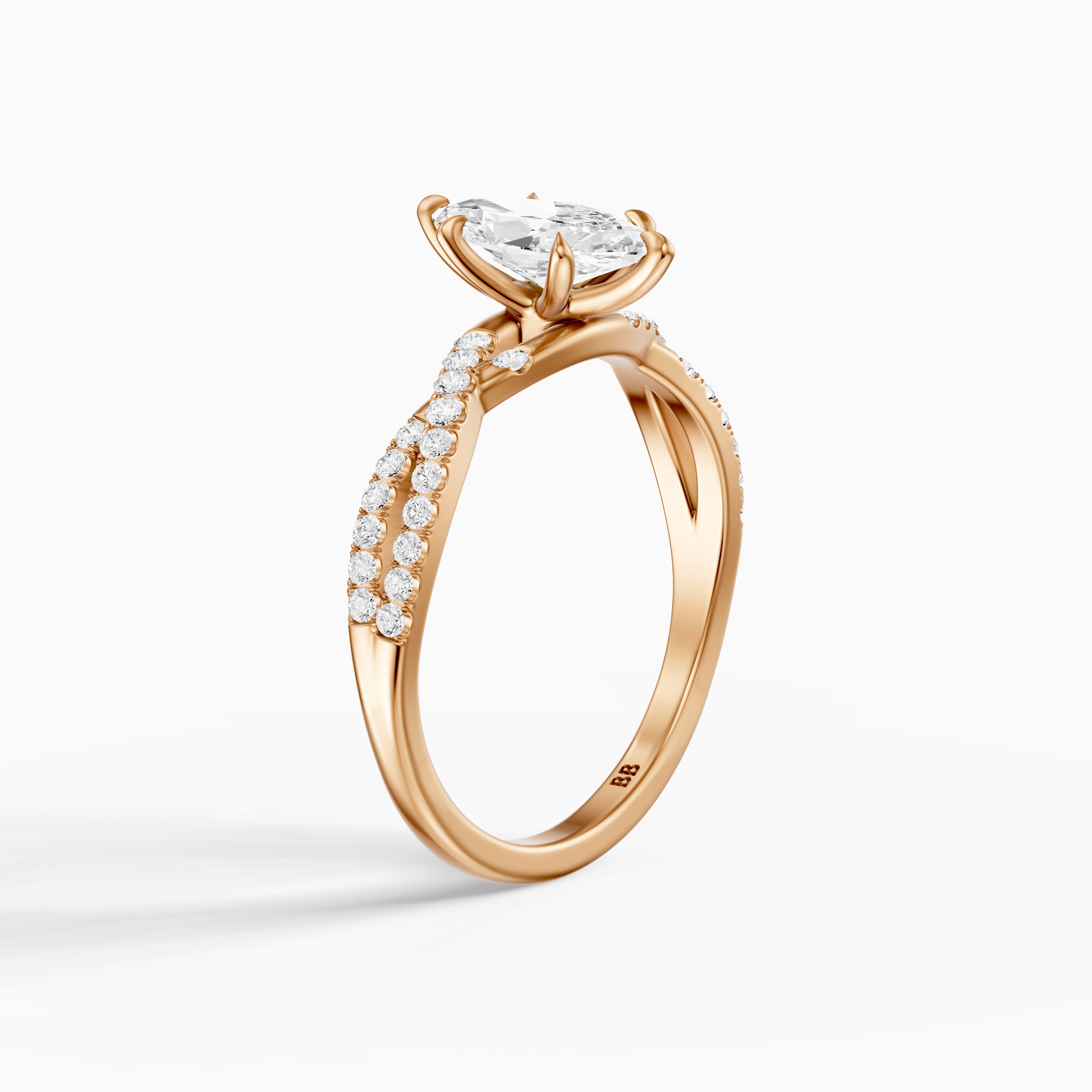 Freya Marquise Cut Lab Grown Diamond Ring with Twisted Pavé Band