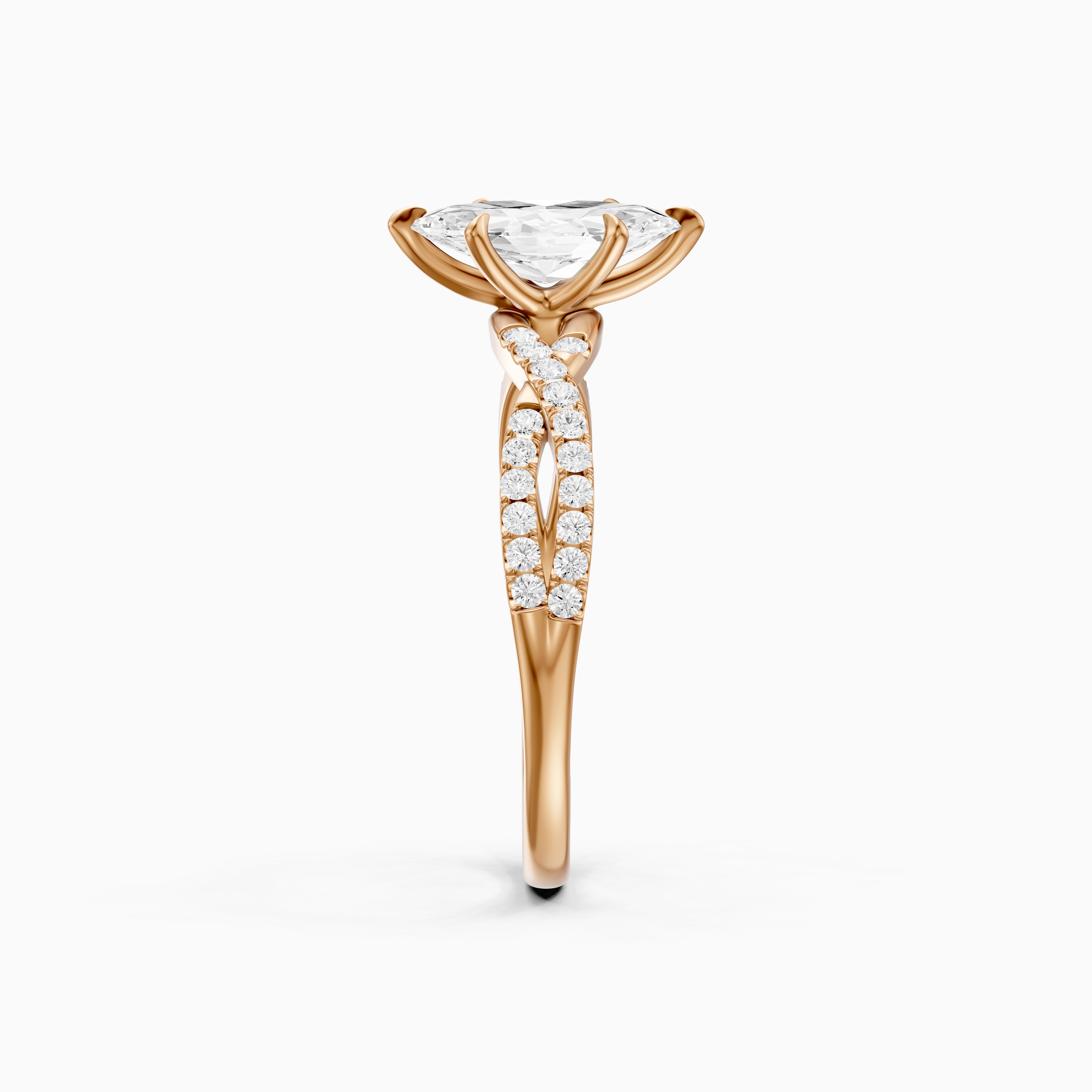 Freya Marquise Cut Lab Grown Diamond Ring with Twisted Pavé Band