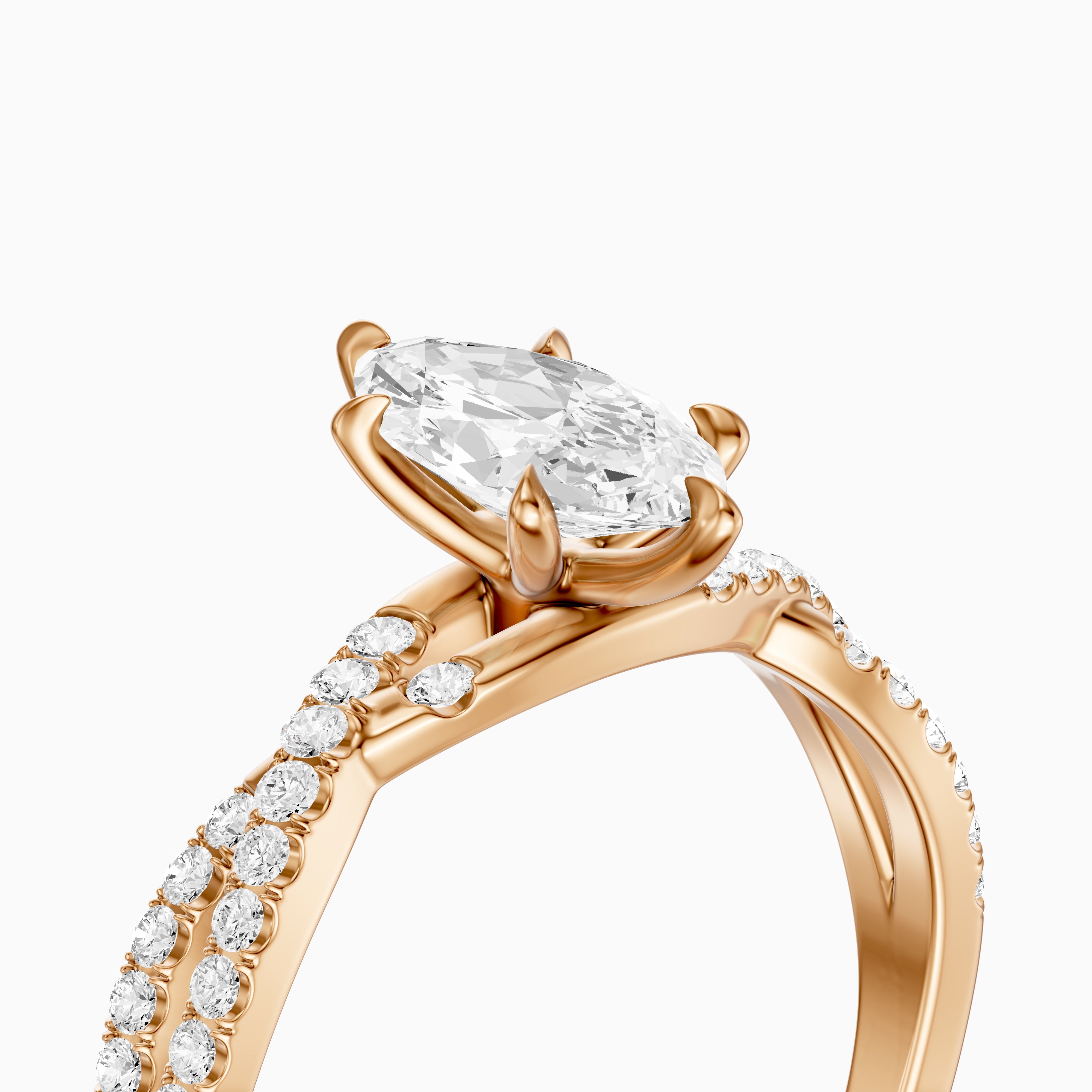 Freya Marquise Cut Lab Grown Diamond Ring with Twisted Pavé Band