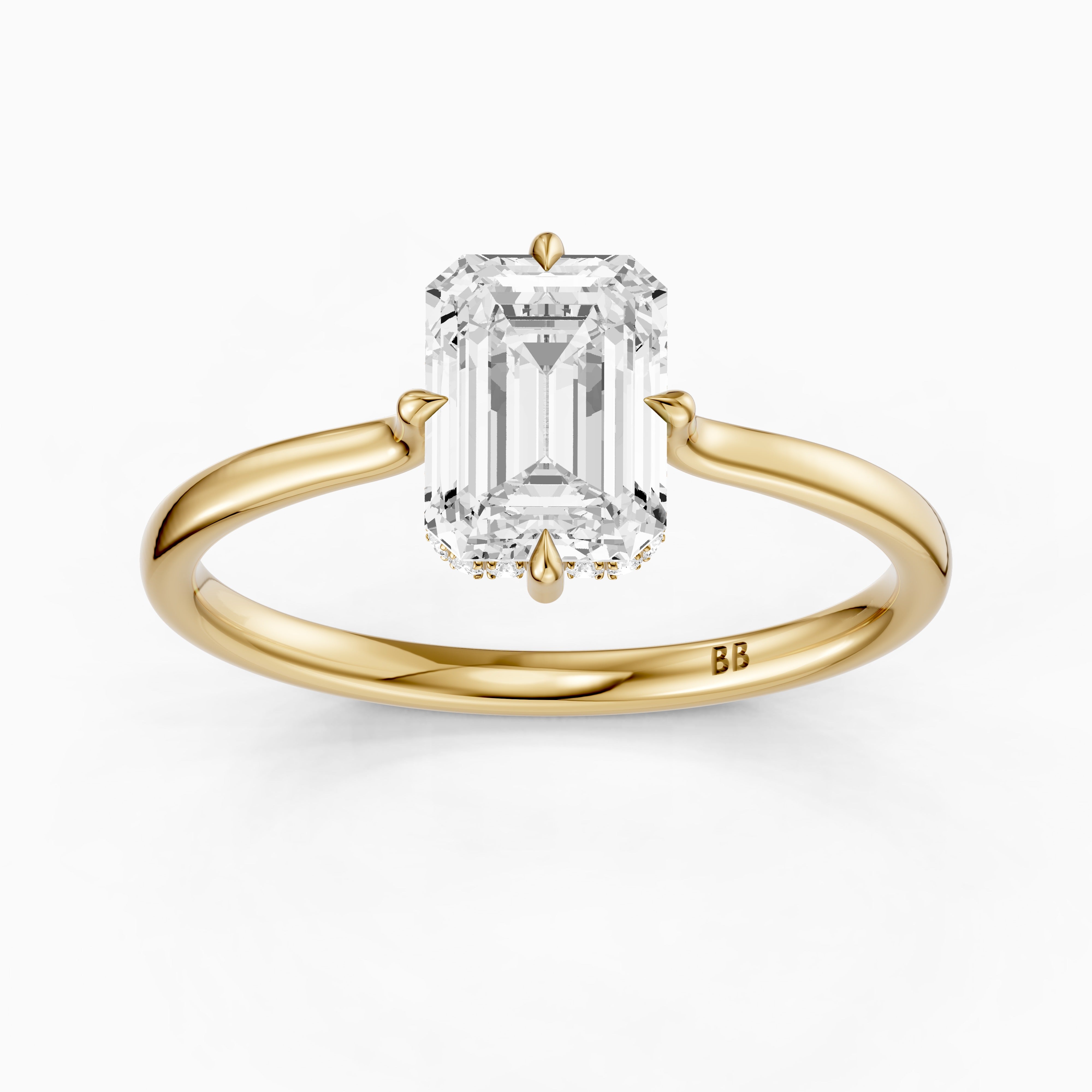 Noelle 4 Prong Emerald Cut Hidden Halo Moissanite Diamond Ring