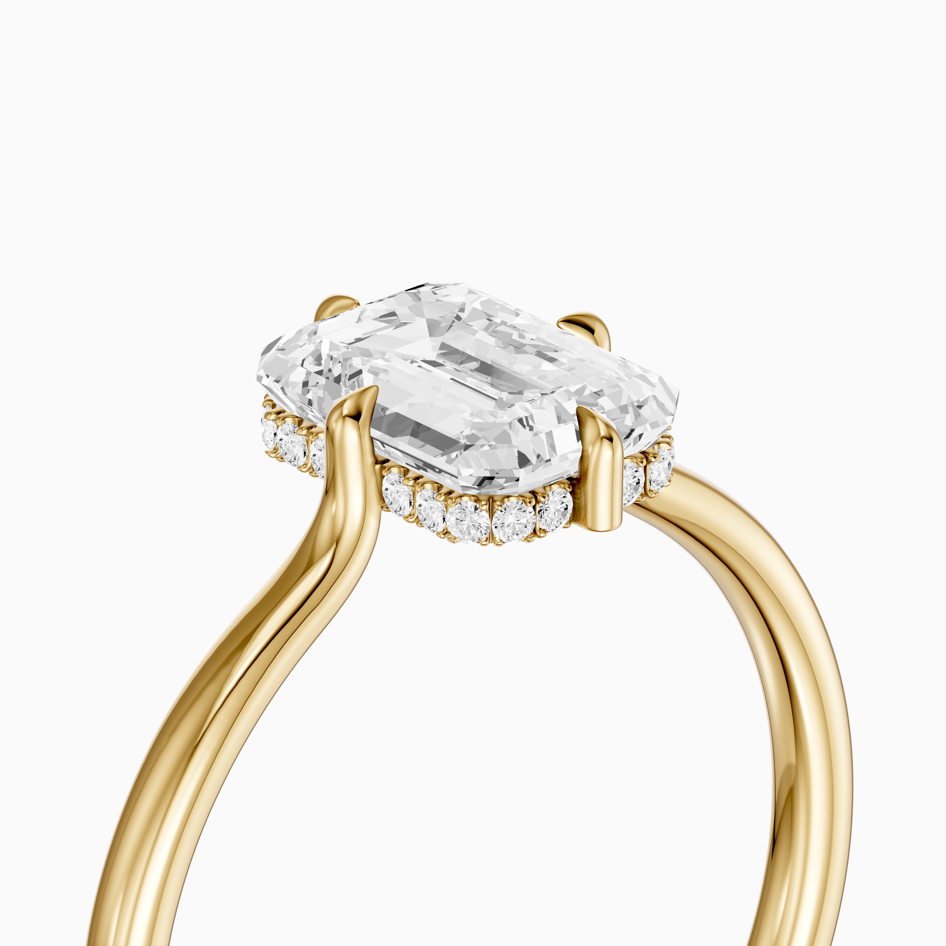 Noelle 4 Prong Emerald Cut Hidden Halo Moissanite Diamond Ring