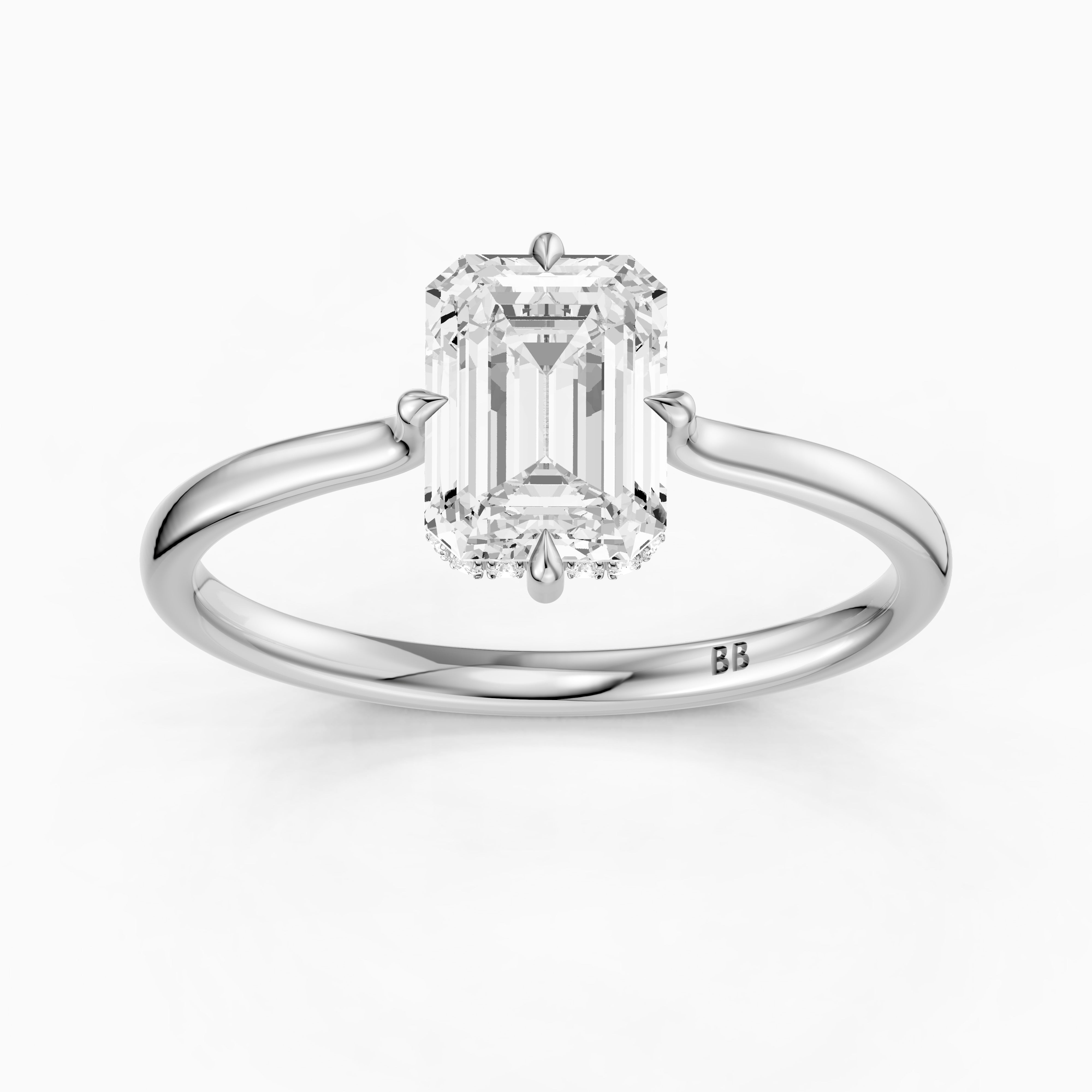 Noelle 4 Prong Emerald Cut Hidden Halo Moissanite Diamond Ring