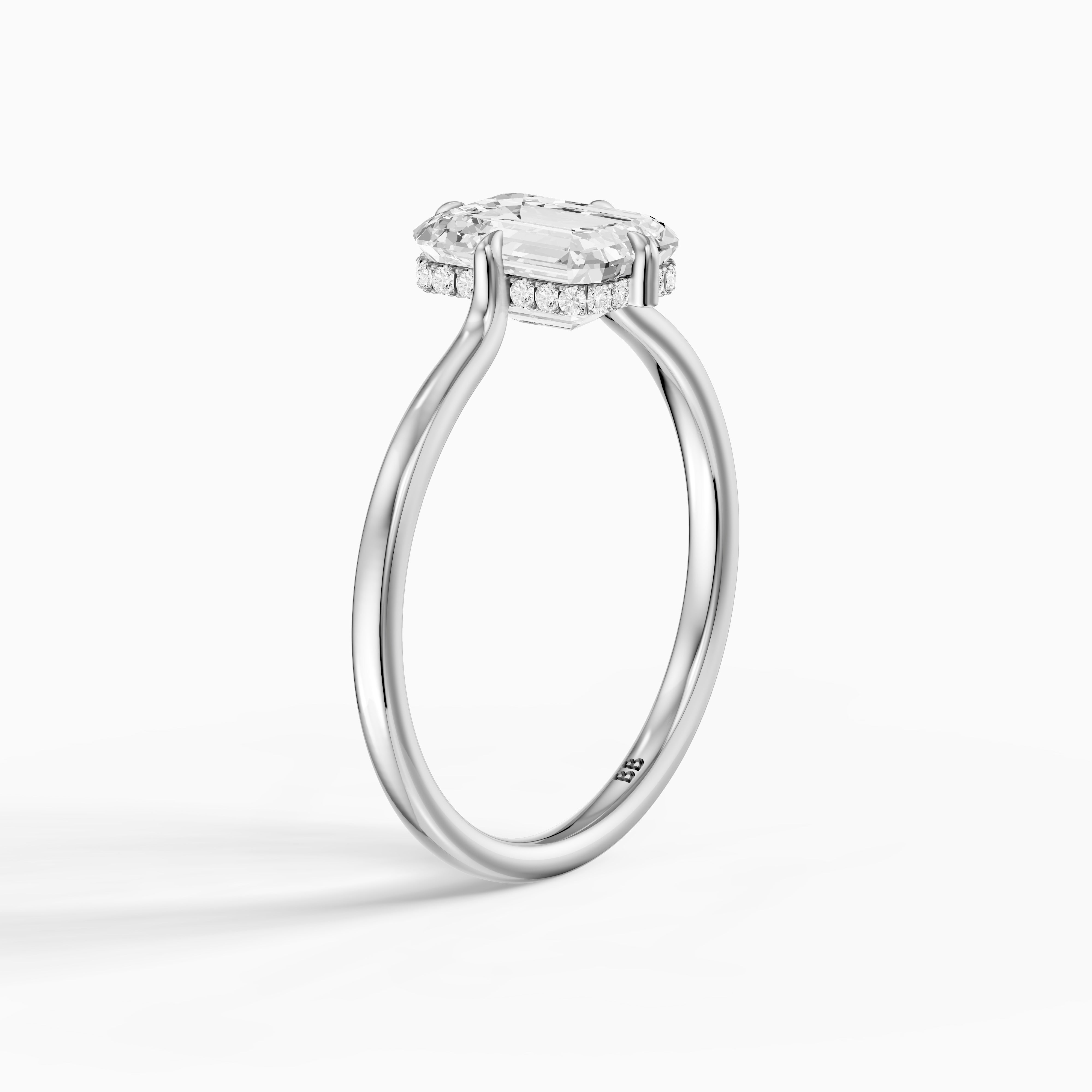 Noelle 4 Prong Emerald Cut Hidden Halo Moissanite Diamond Ring