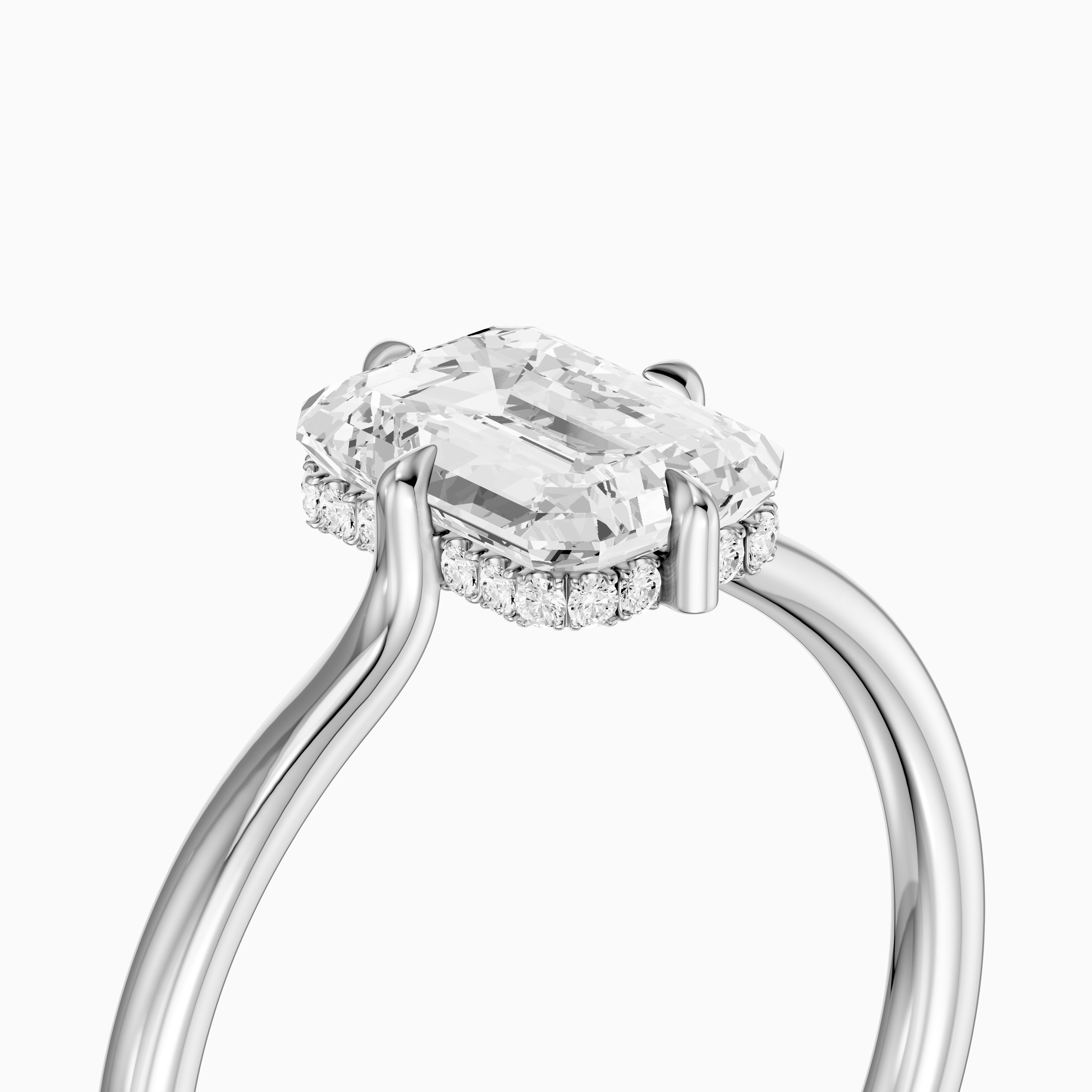 Noelle 4 Prong Emerald Cut Hidden Halo Moissanite Diamond Ring
