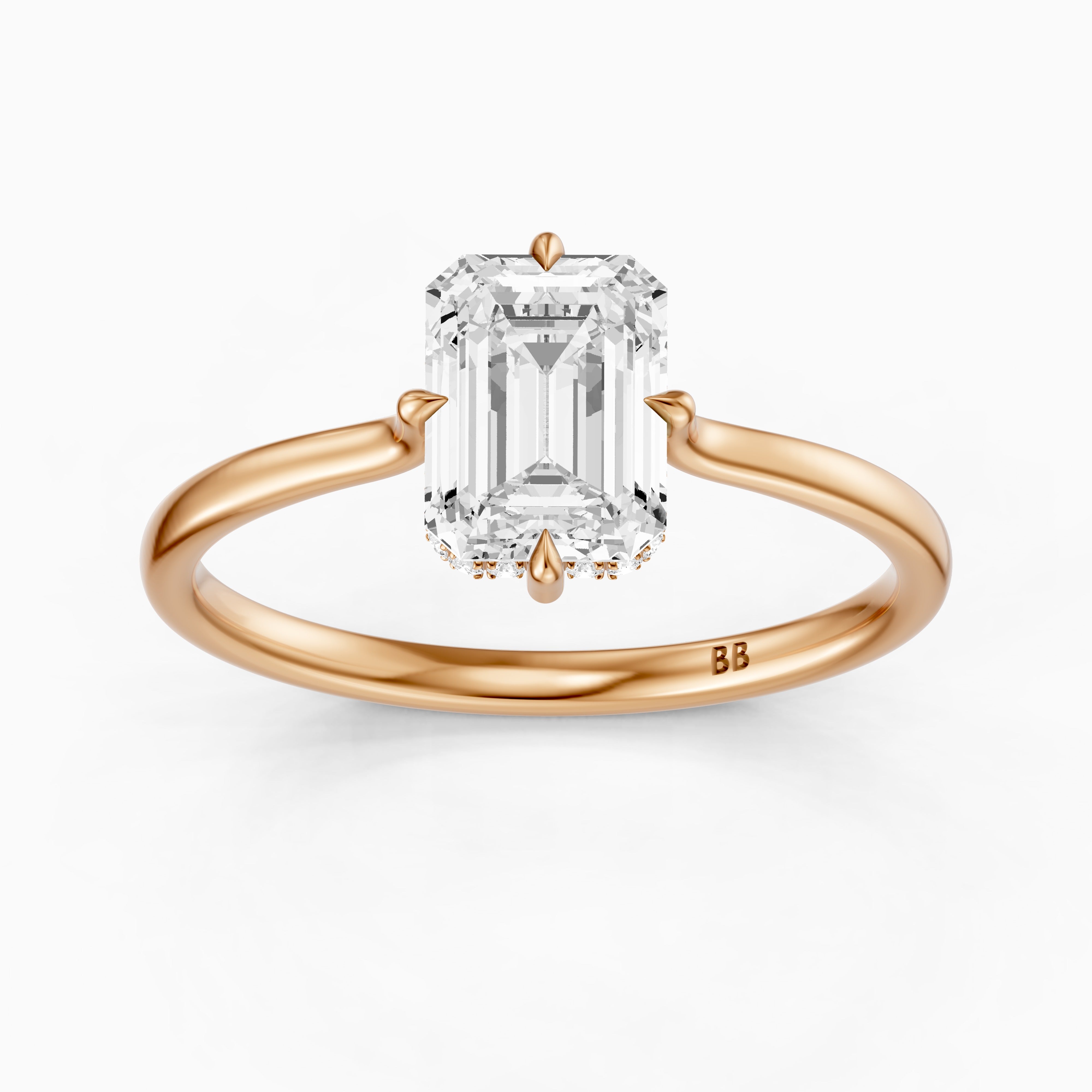 Noelle 4 Prong Emerald Cut Hidden Halo Moissanite Diamond Ring