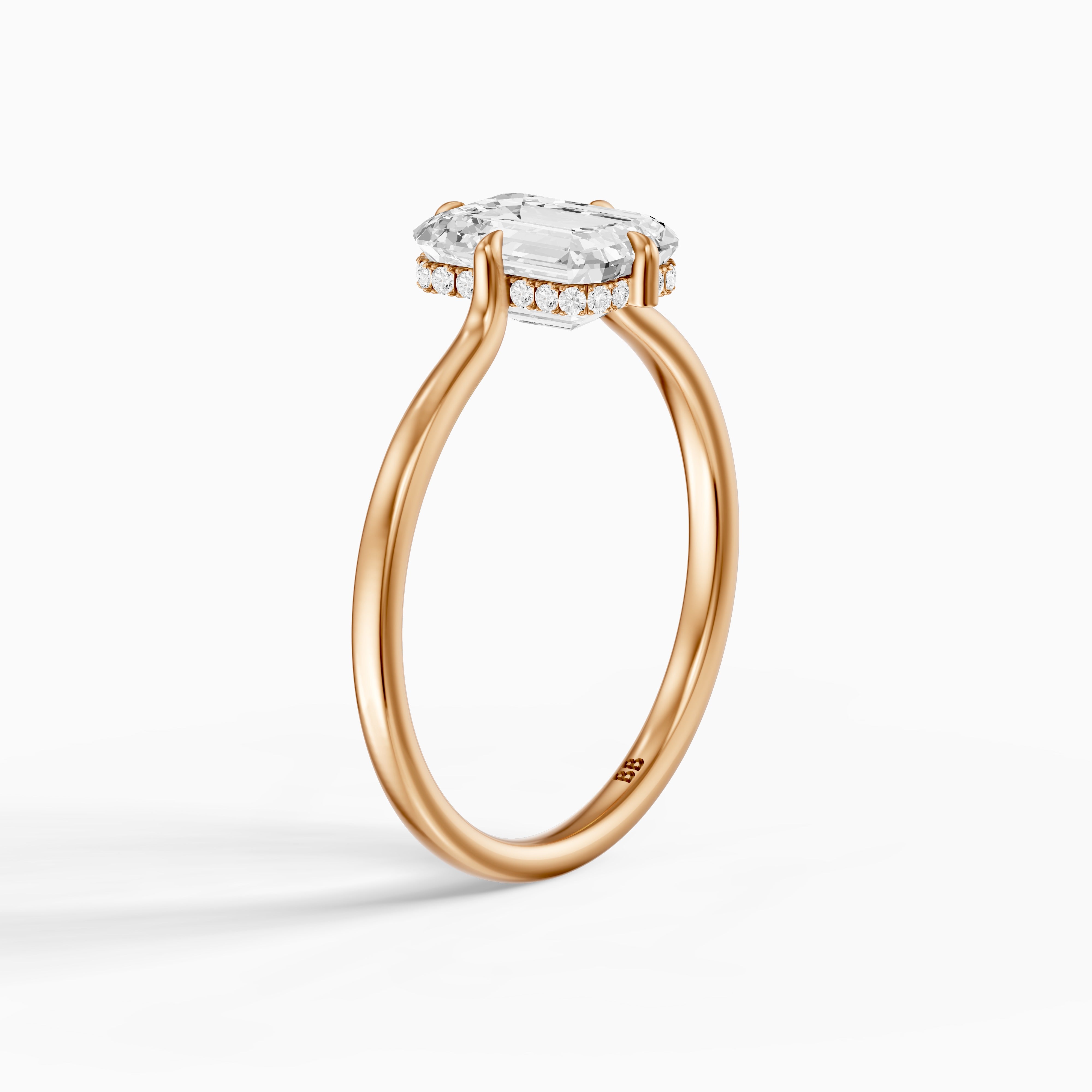 Noelle 4 Prong Emerald Cut Hidden Halo Moissanite Diamond Ring