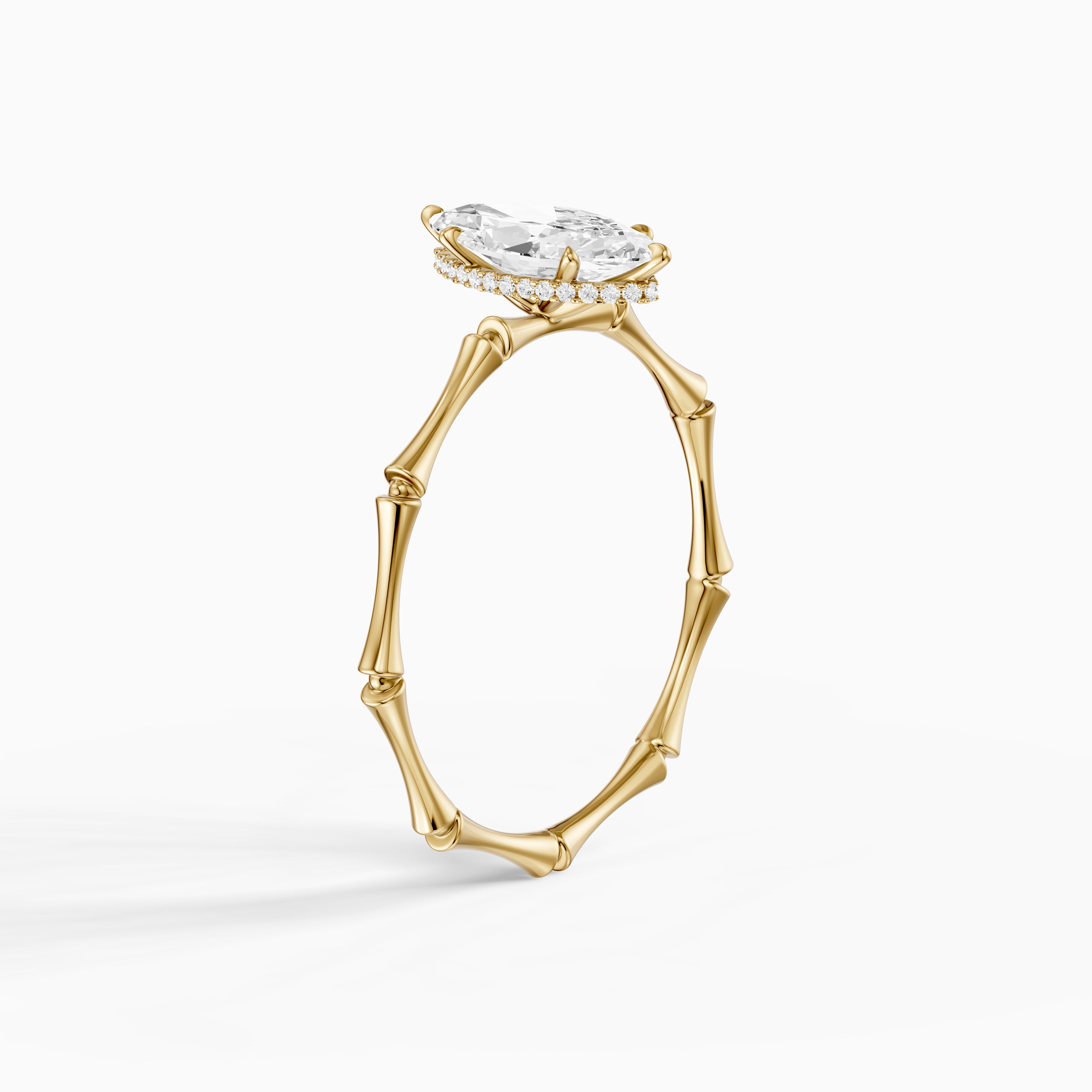 Sandra Marquise Hidden Halo Moissanite Diamond Ring with Bamboo Inspired Band