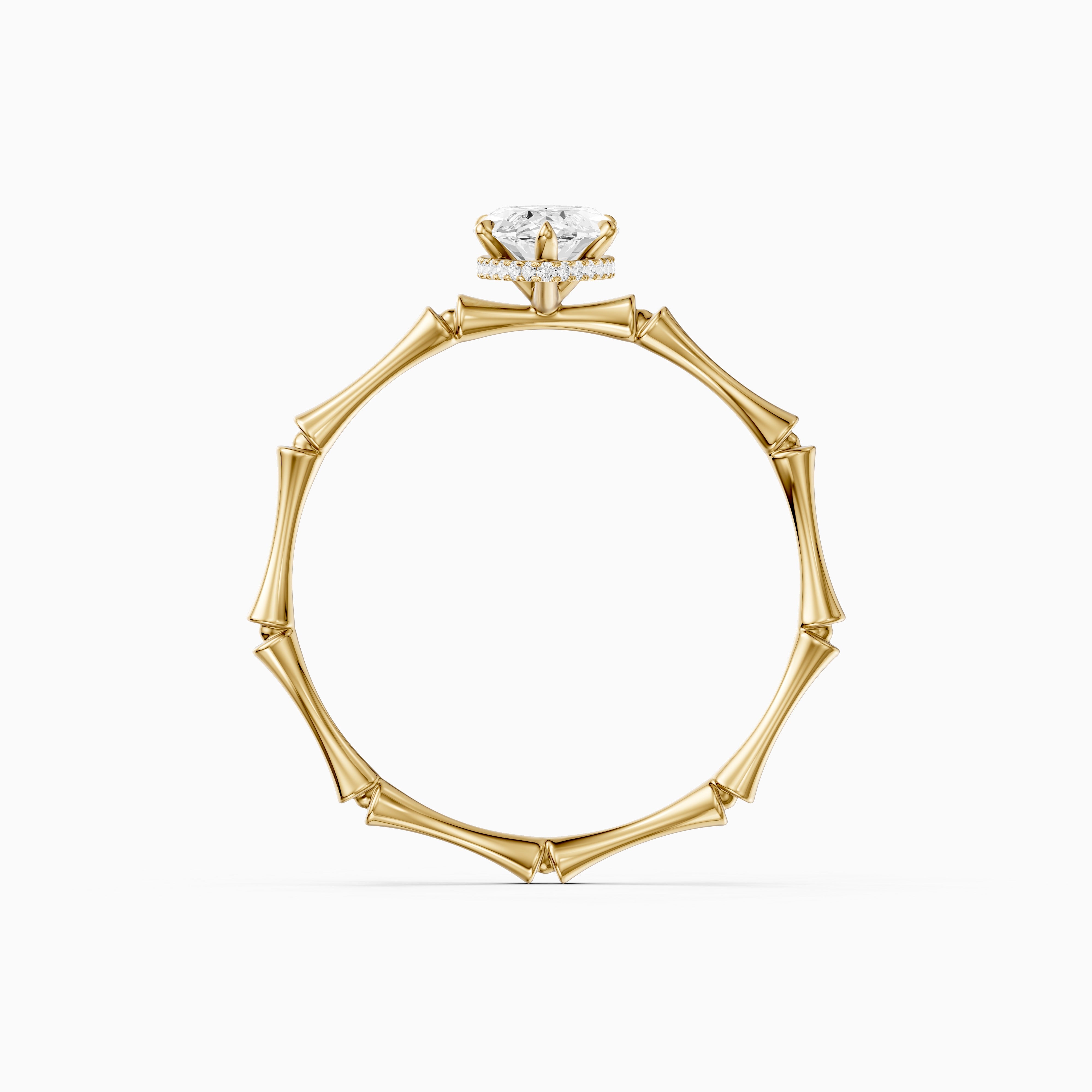 Sandra Marquise Hidden Halo Moissanite Diamond Ring with Bamboo Inspired Band