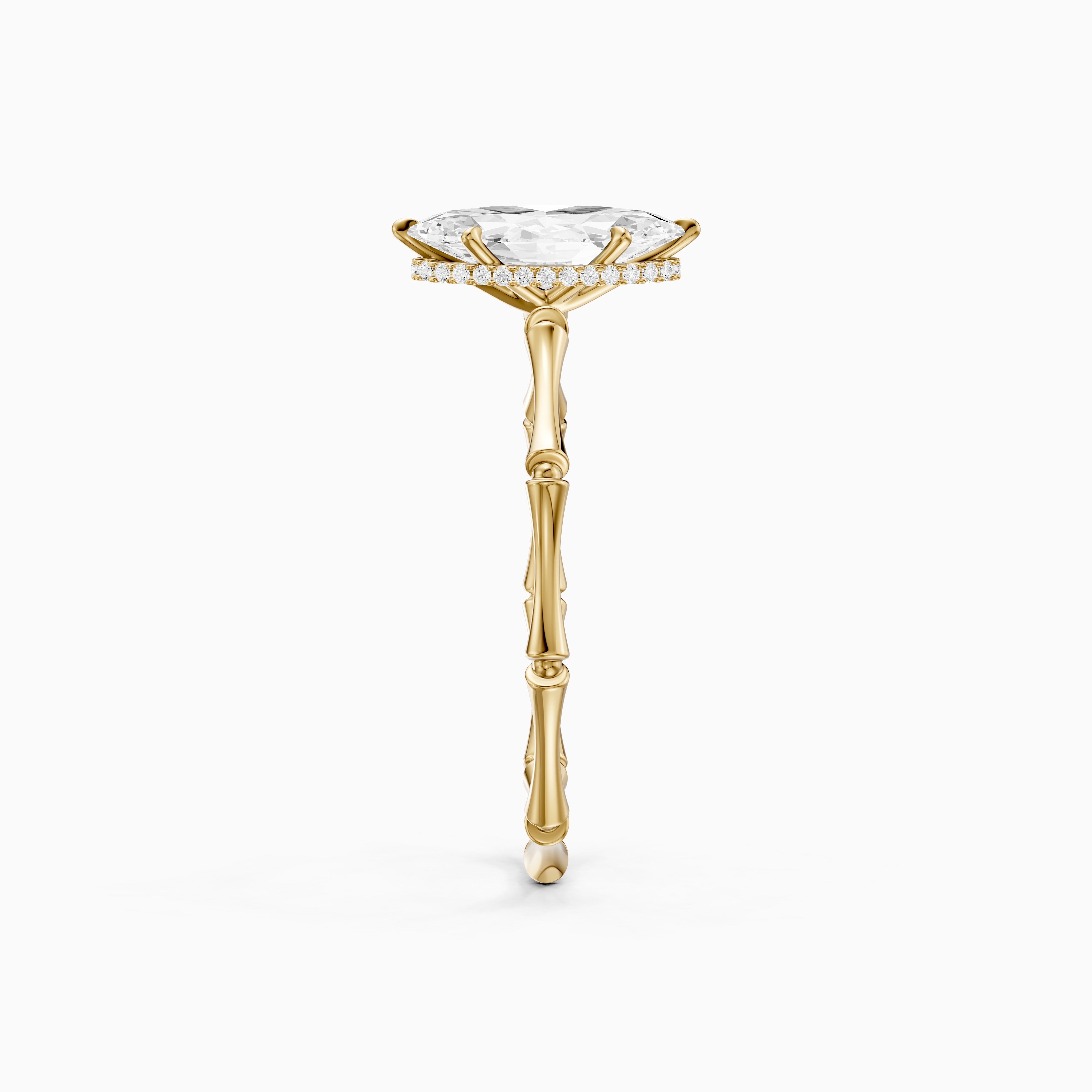 Sandra Marquise Hidden Halo Moissanite Diamond Ring with Bamboo Inspired Band