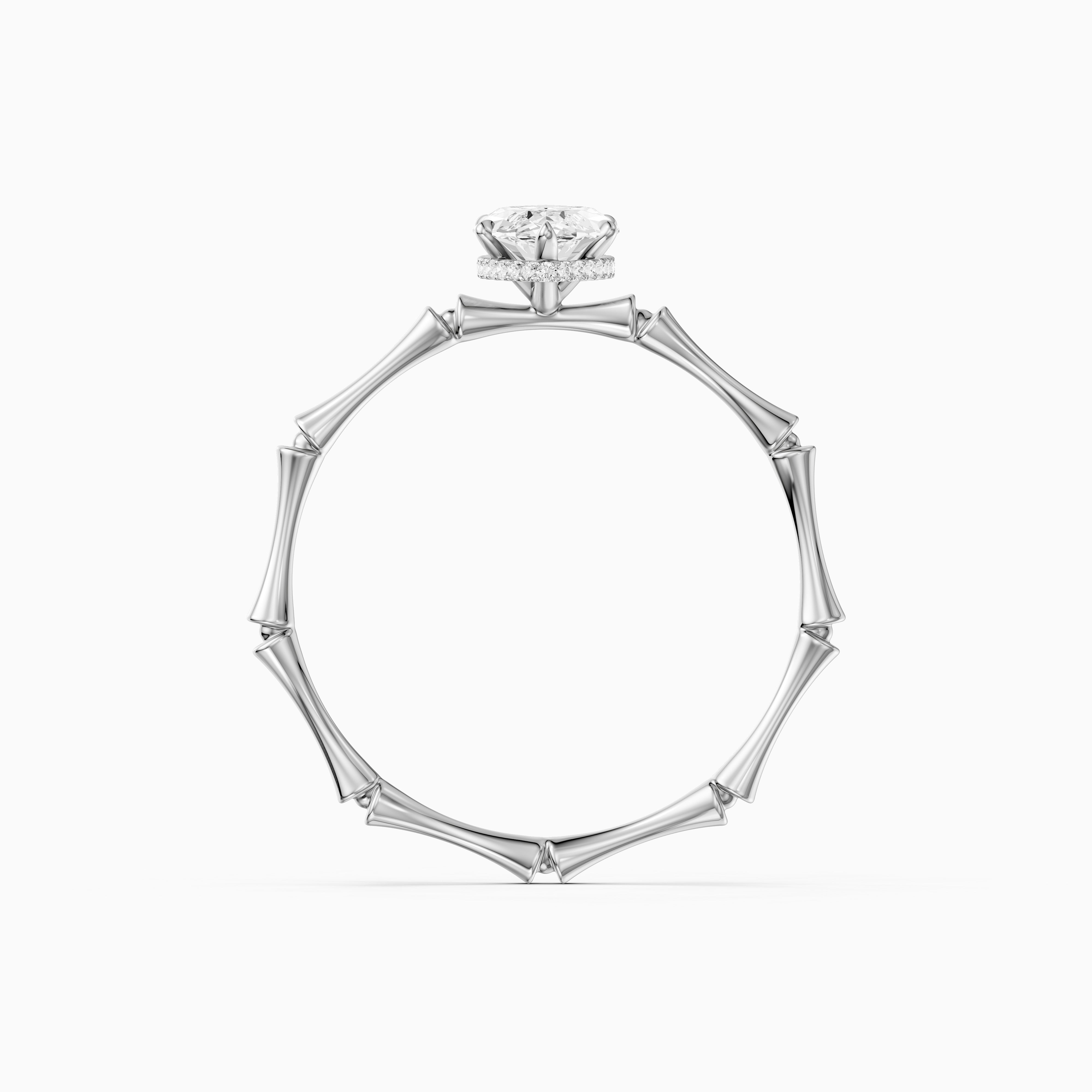 Sandra Marquise Hidden Halo Moissanite Diamond Ring with Bamboo Inspired Band