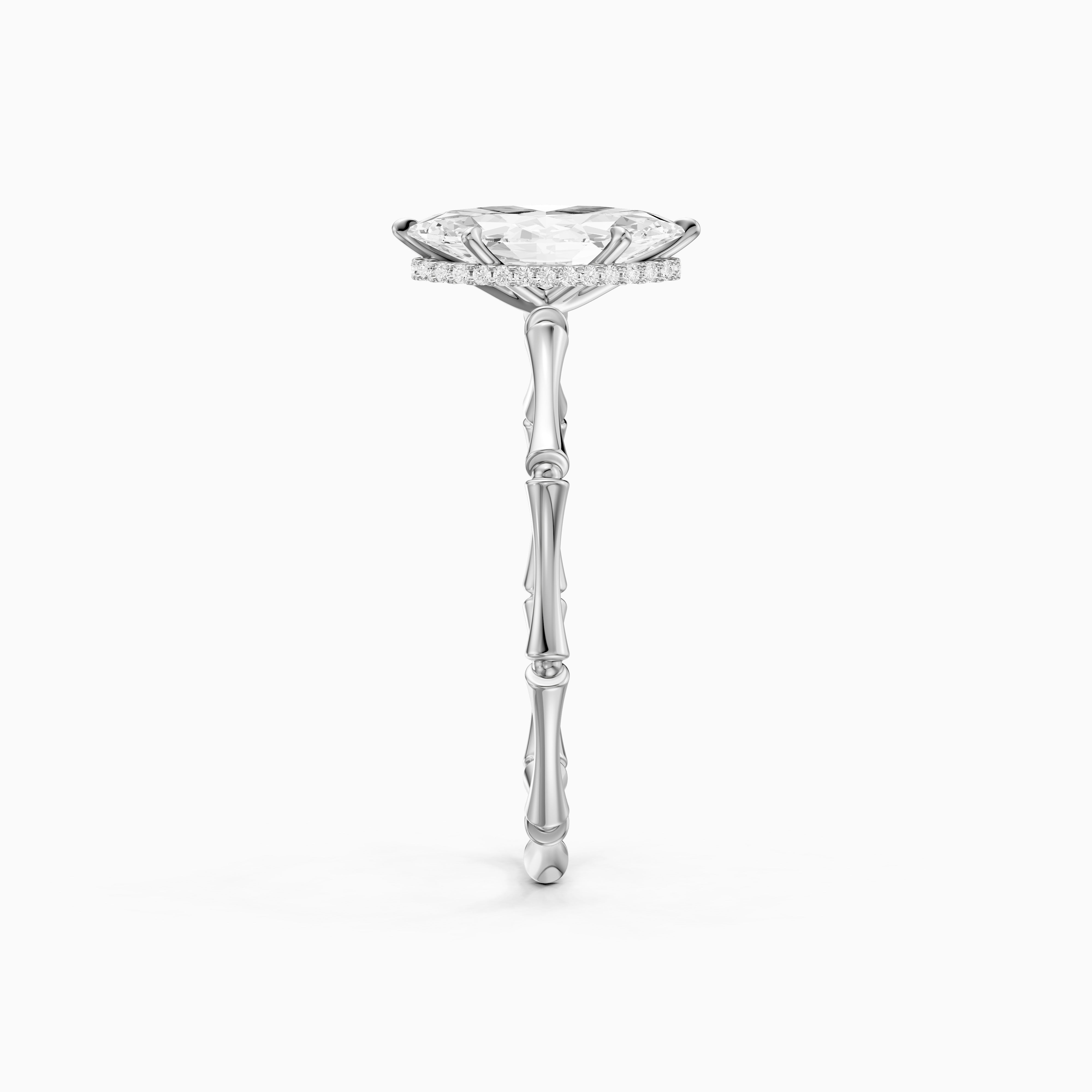 Sandra Marquise Hidden Halo Moissanite Diamond Ring with Bamboo Inspired Band