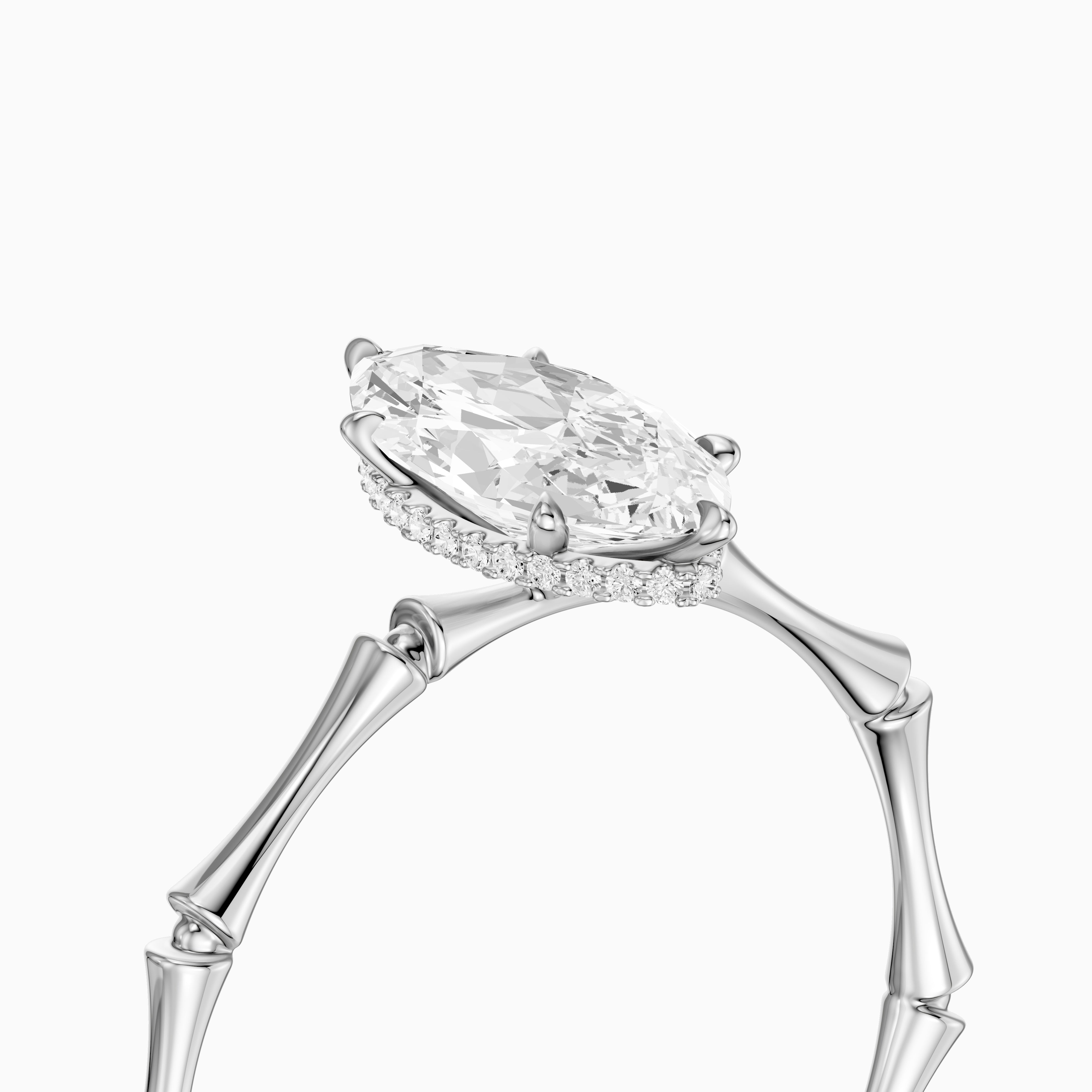 Sandra Marquise Hidden Halo Moissanite Diamond Ring with Bamboo Inspired Band