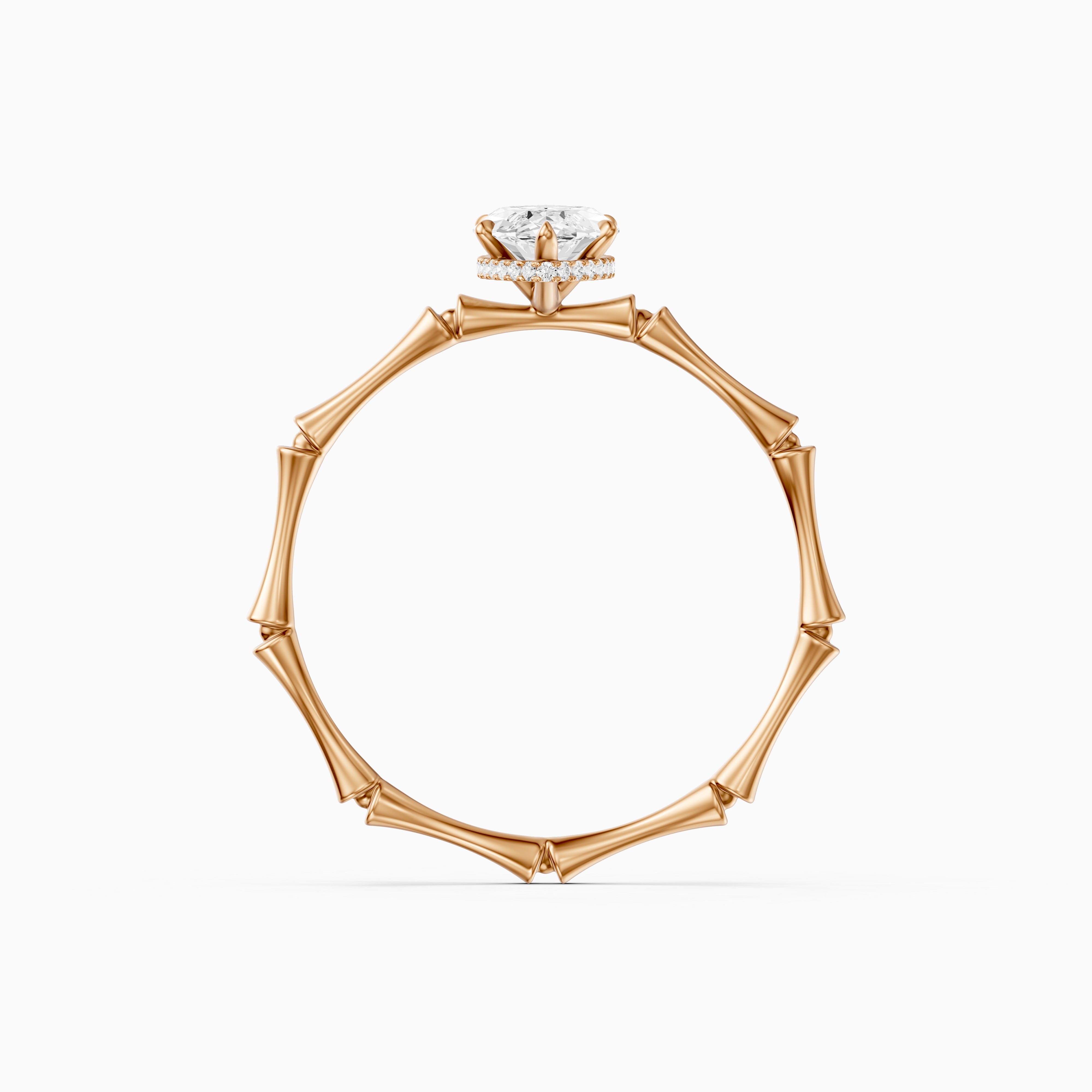Sandra Marquise Hidden Halo Moissanite Diamond Ring with Bamboo Inspired Band