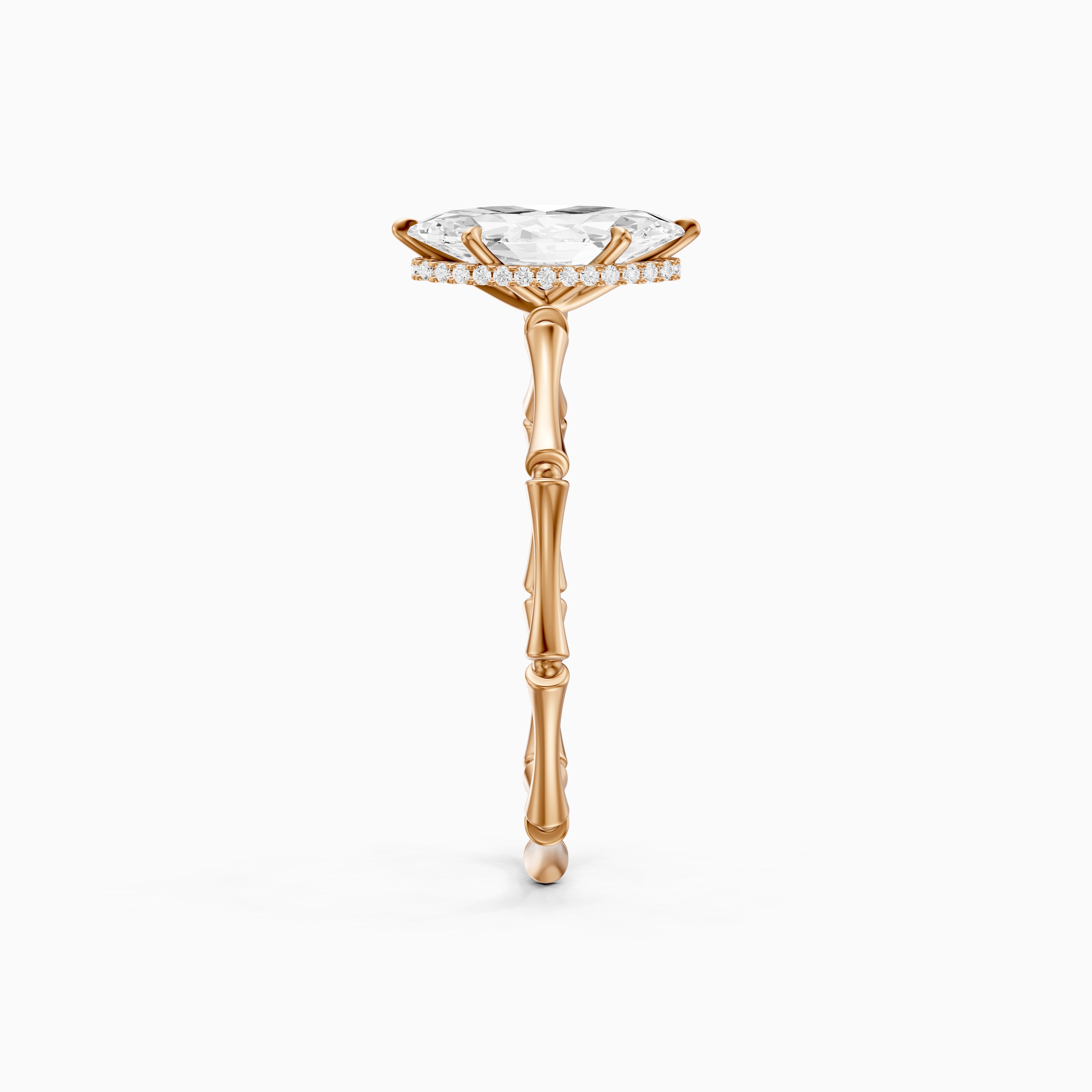 Sandra Marquise Hidden Halo Moissanite Diamond Ring with Bamboo Inspired Band