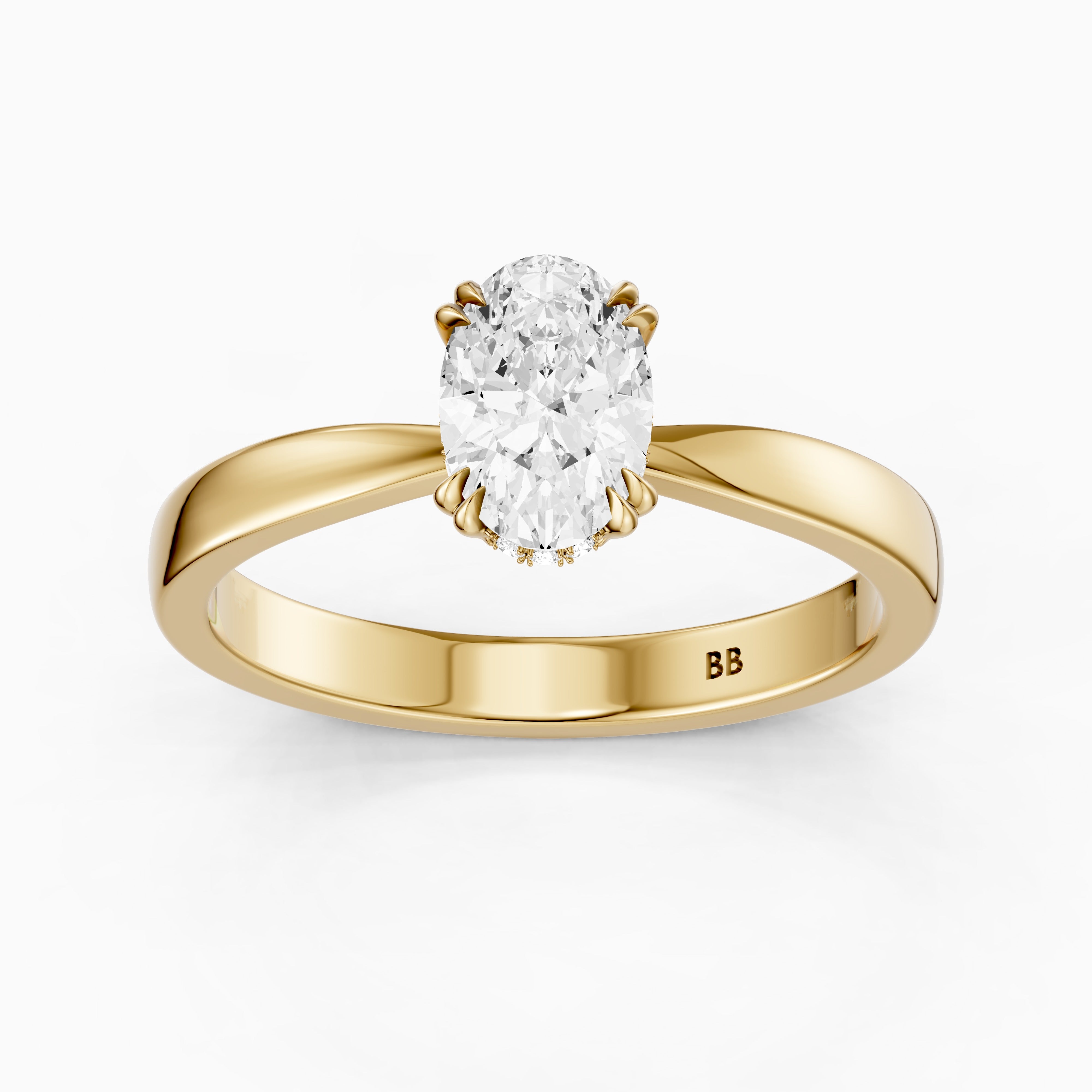 Jamie Oval Hidden Halo Moissanite Diamond Ring with Double Claw Prongs