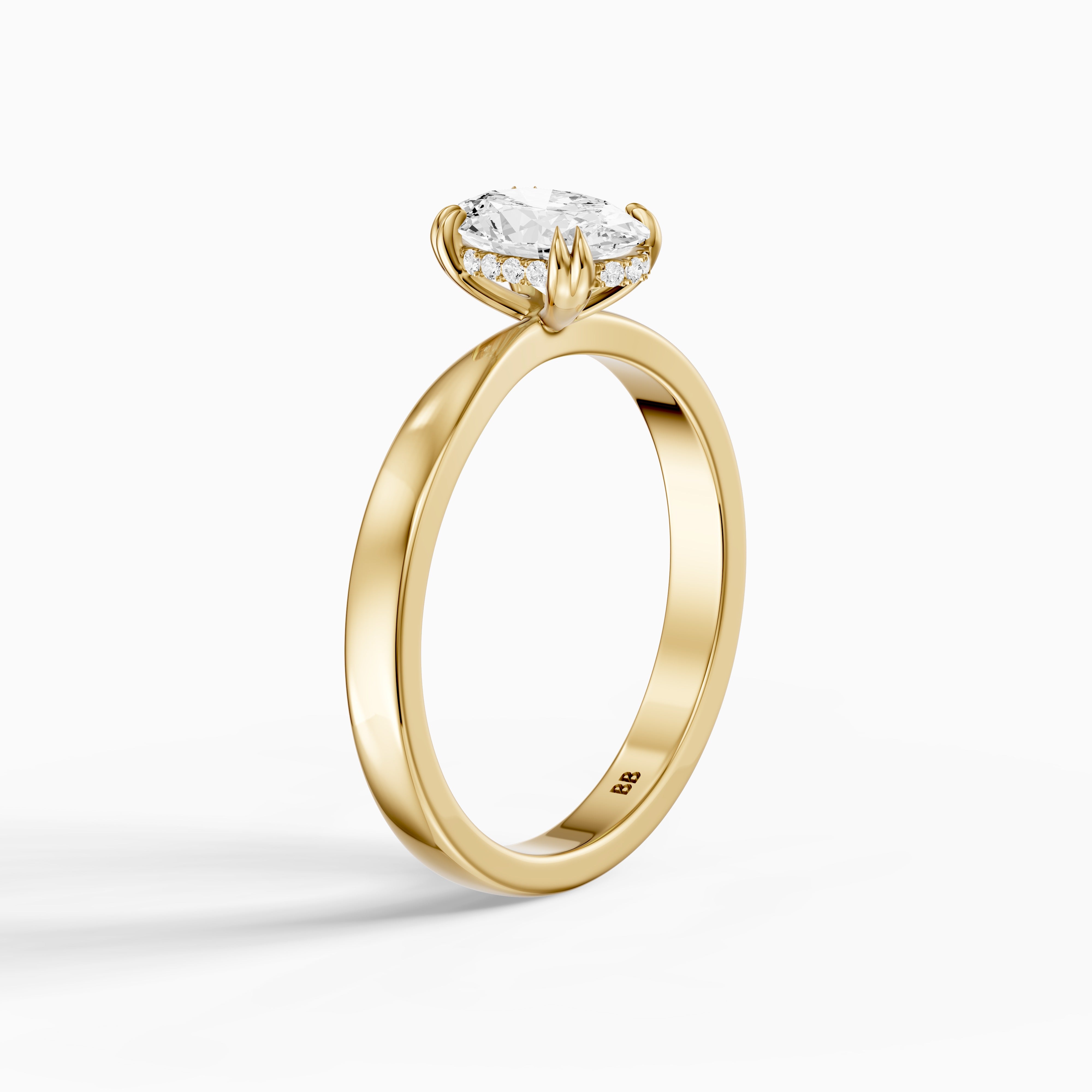 Jamie Oval Hidden Halo Moissanite Diamond Ring with Double Claw Prongs