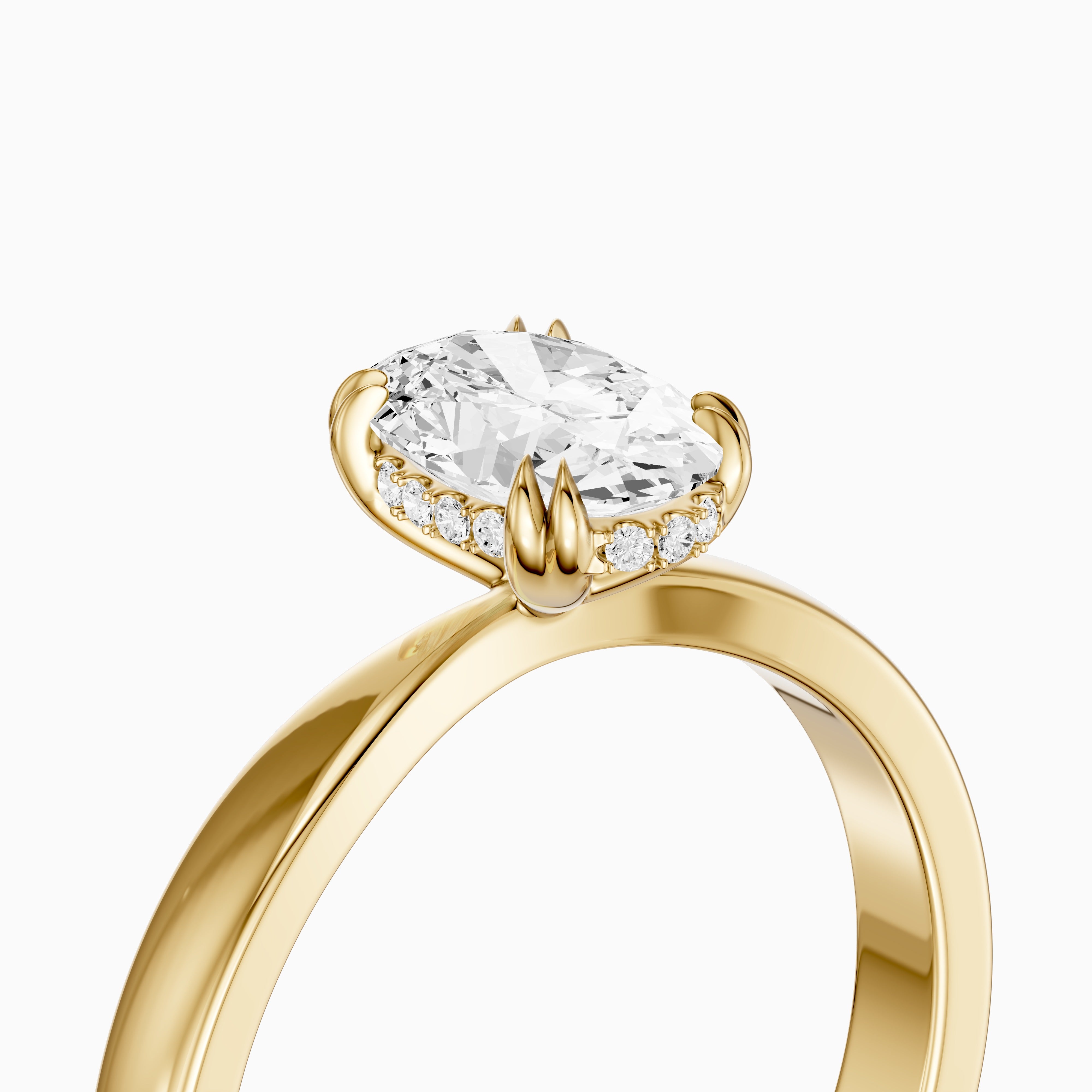 Jamie Oval Hidden Halo Moissanite Diamond Ring with Double Claw Prongs